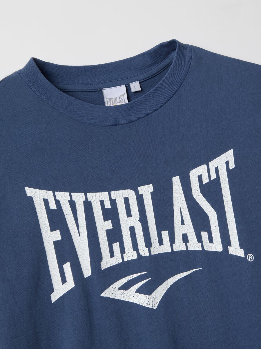 Blue regular fit pure cotton T-shirt with Everlast logo_5