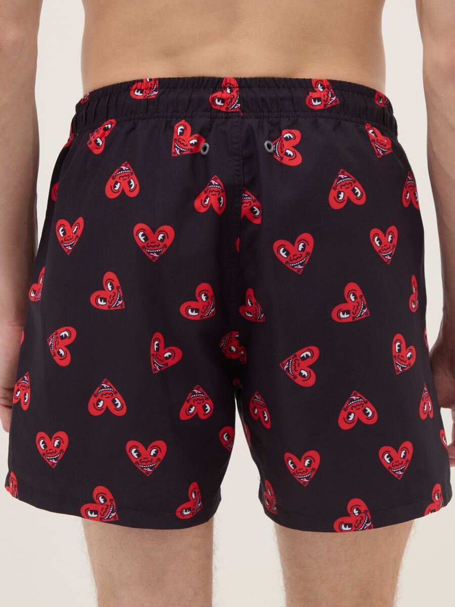 Black beach boxers with Keith Haring heart prints_2