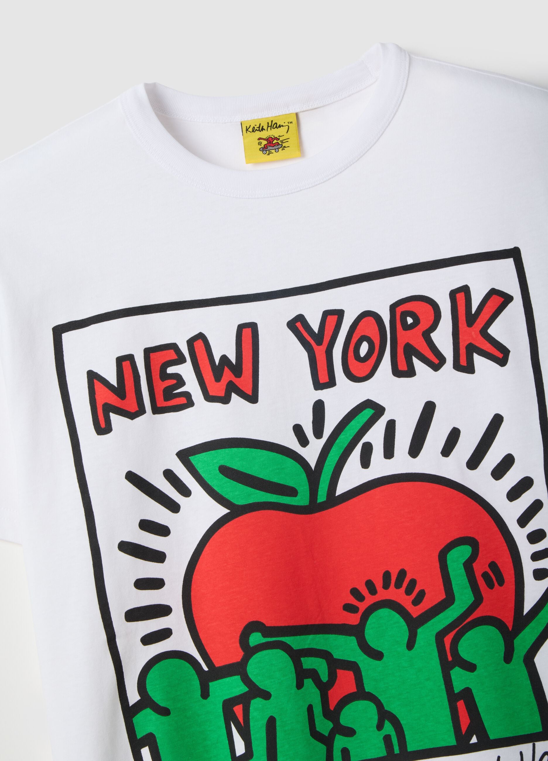 White pure cotton regular fit T-shirt with Keith Haring print