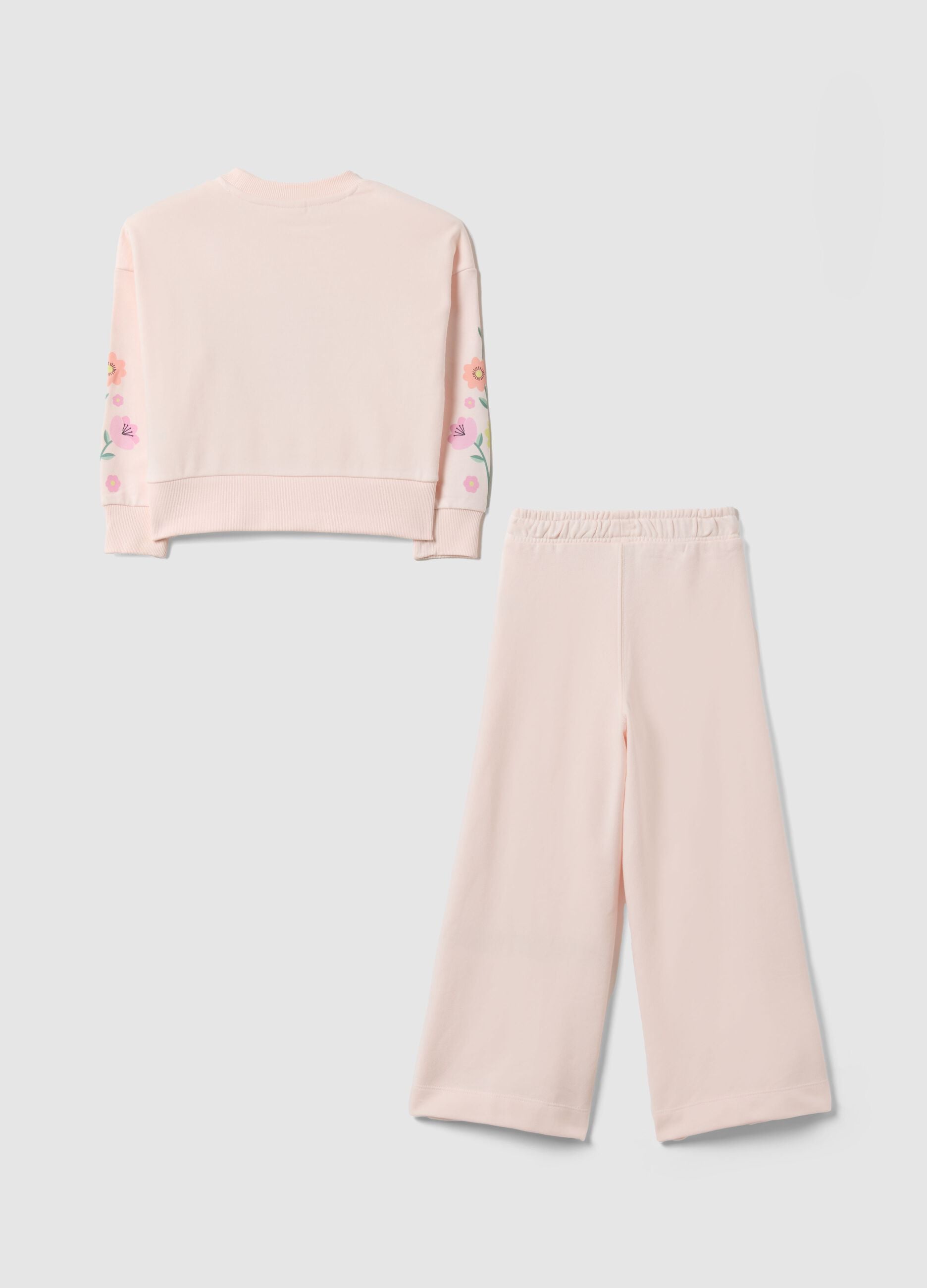 Pink cotton blend sweatshirt and trousers set for girls with Stitch & Angel