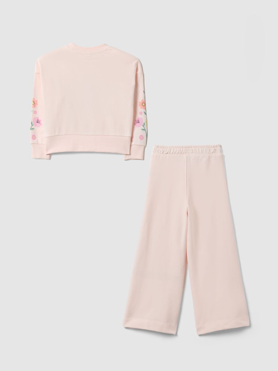 Pink cotton blend sweatshirt and trousers set for girls with Stitch & Angel_1