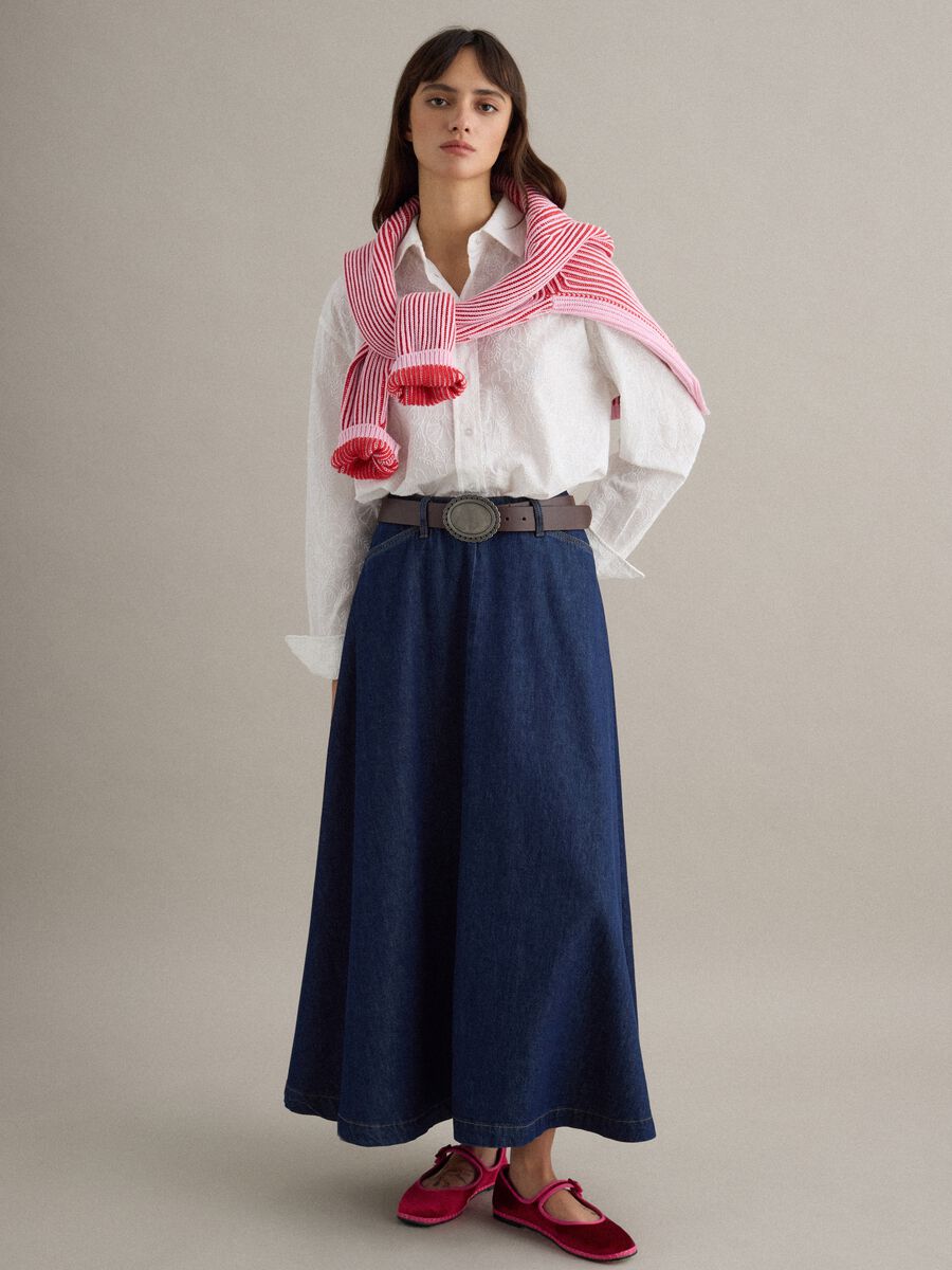Long blue denim pure cotton skirt regular fit_0