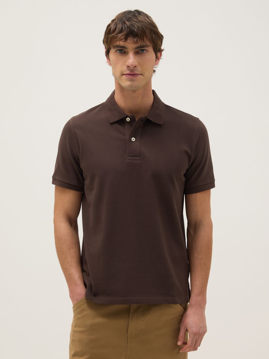Brown pure cotton regular fit polo_0