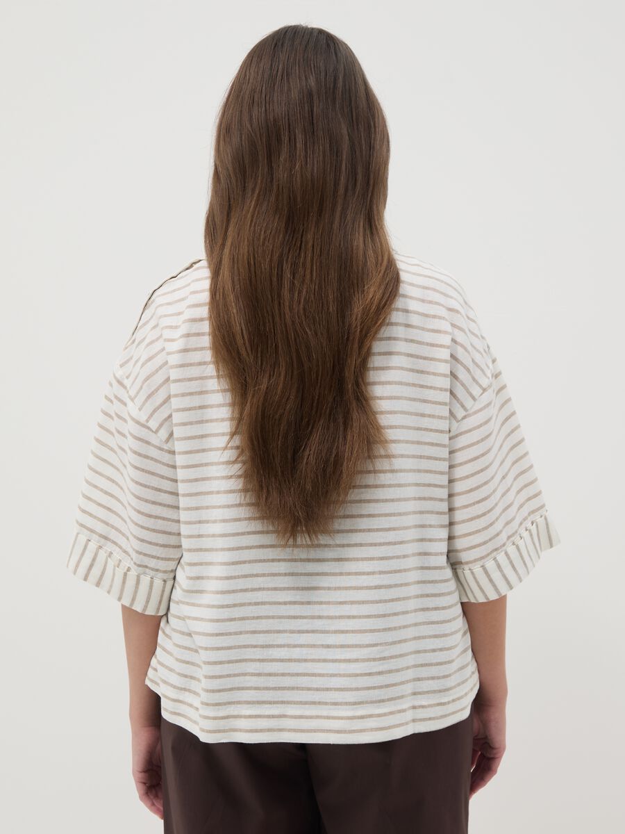 Multicolour striped linen blend regular fit t-shirt_3