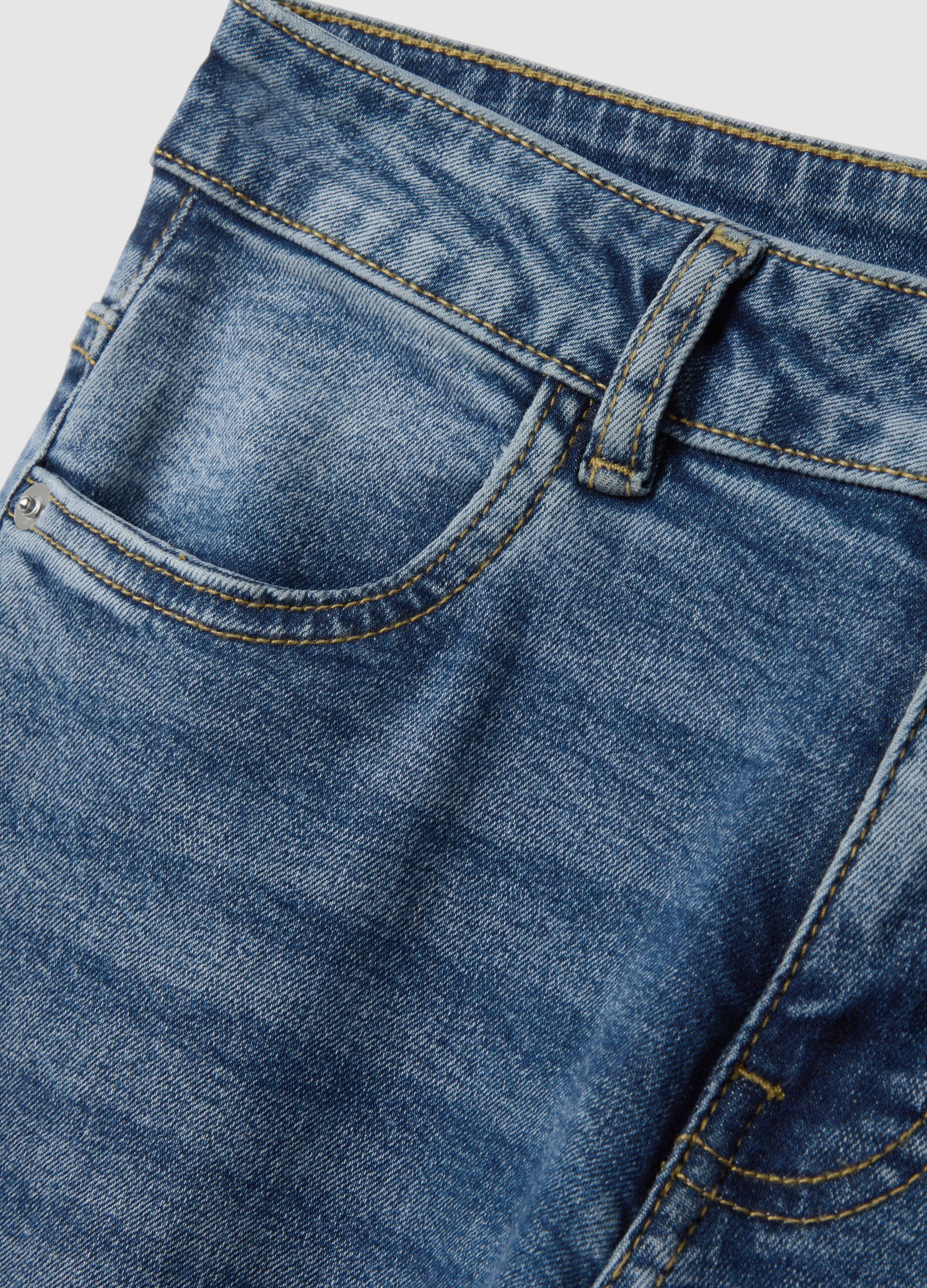 Blue Stretch Denim Cotton Flare Trousers