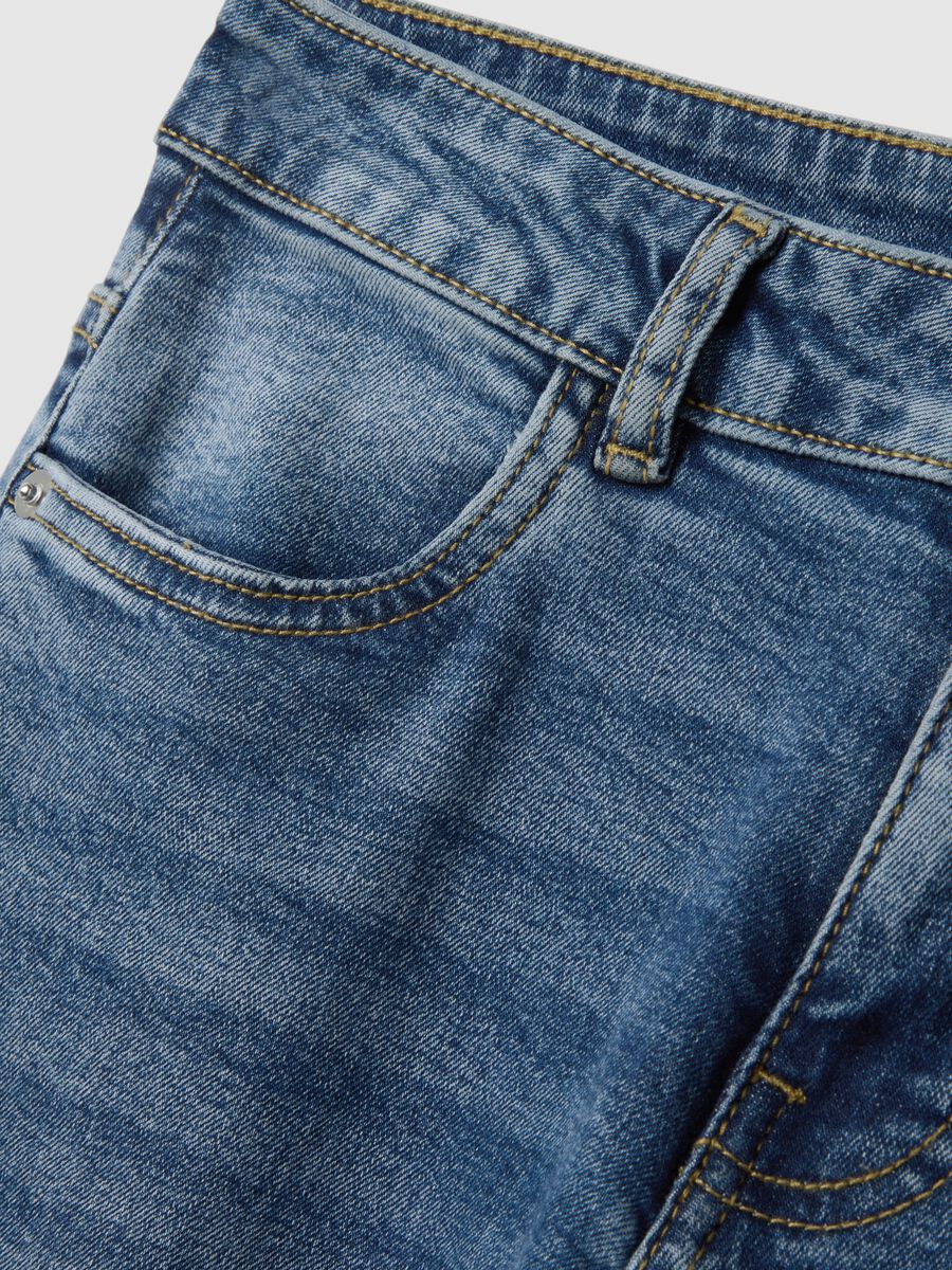 Blue Stretch Denim Cotton Flare Trousers_5
