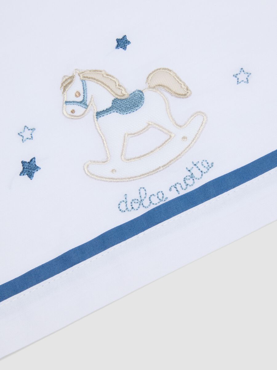 White pure cotton baby sheet with rocking horse embroidery_2