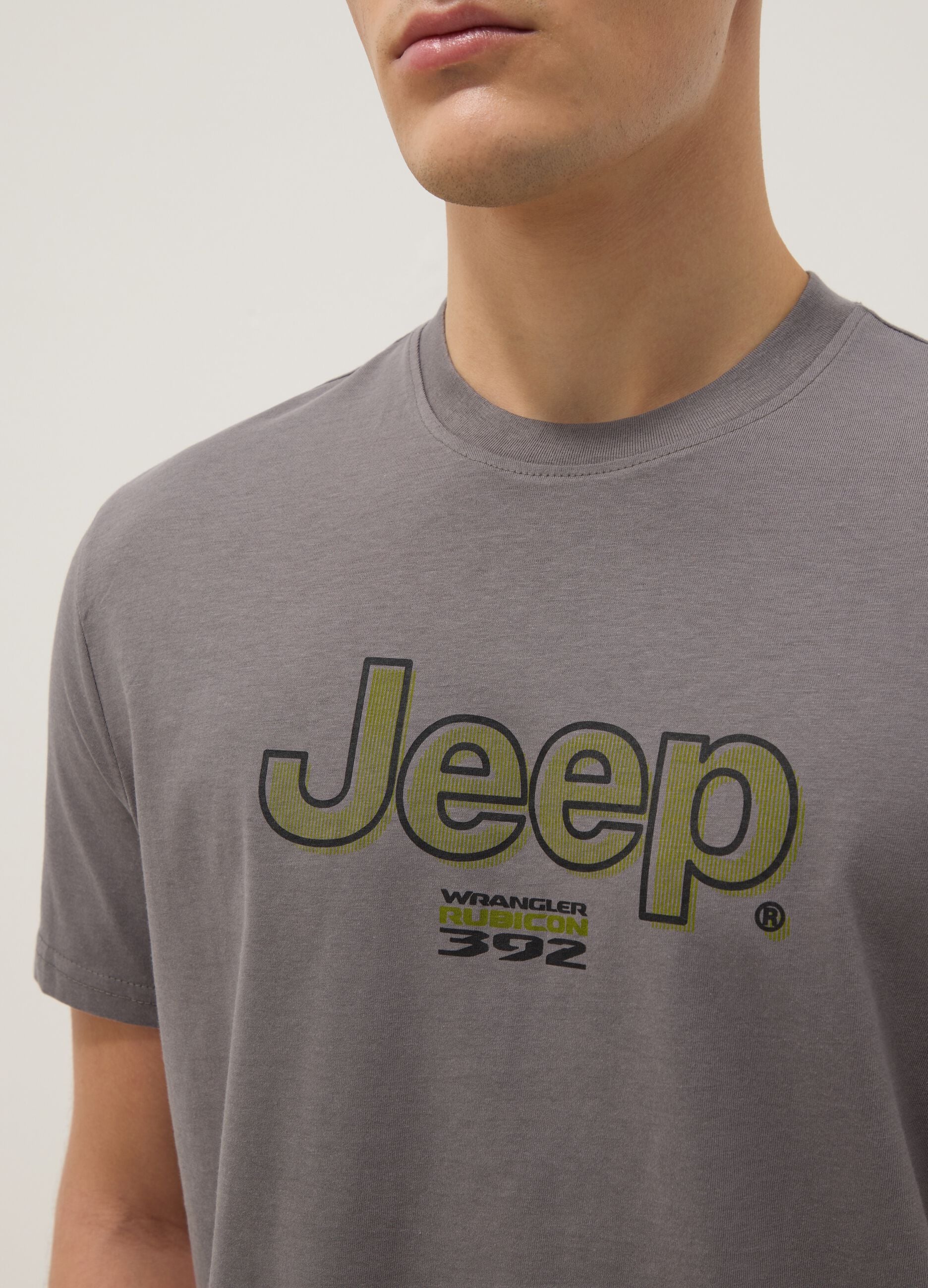 Grey pure cotton regular fit T-shirt with Jeep print