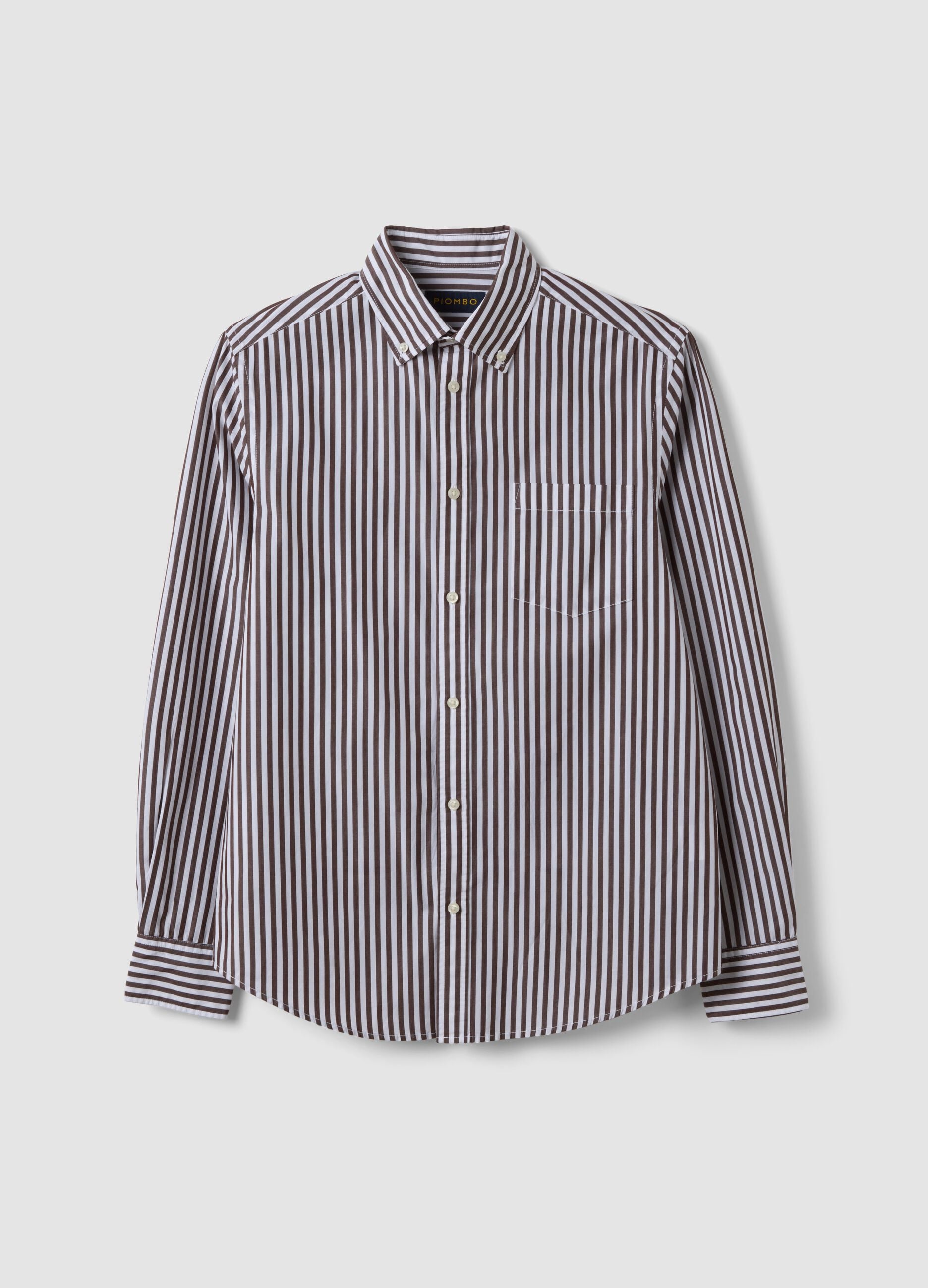 White pure cotton poplin striped shirt, regular fit