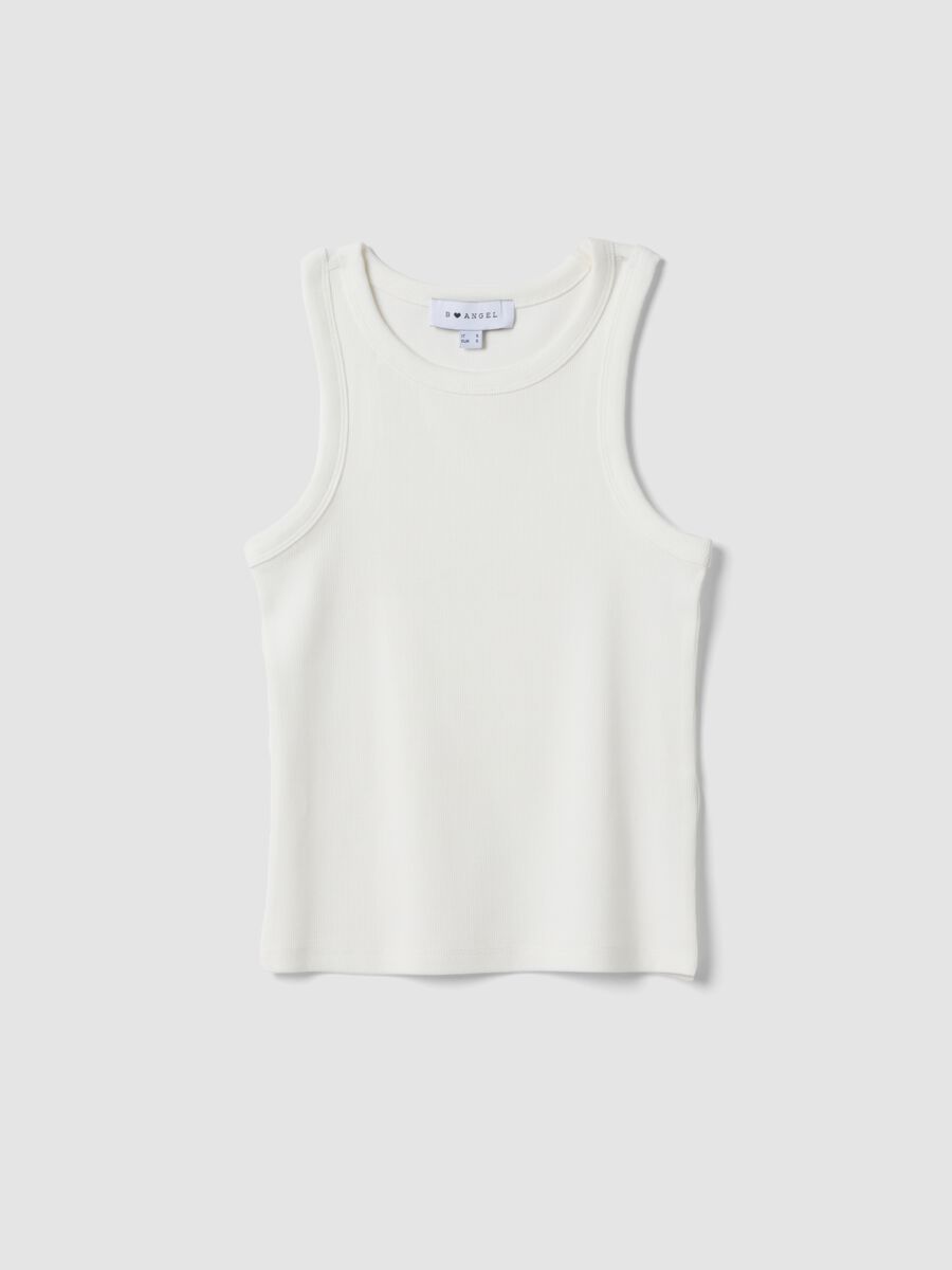White ribbed fitted stretch-cotton tank top_0