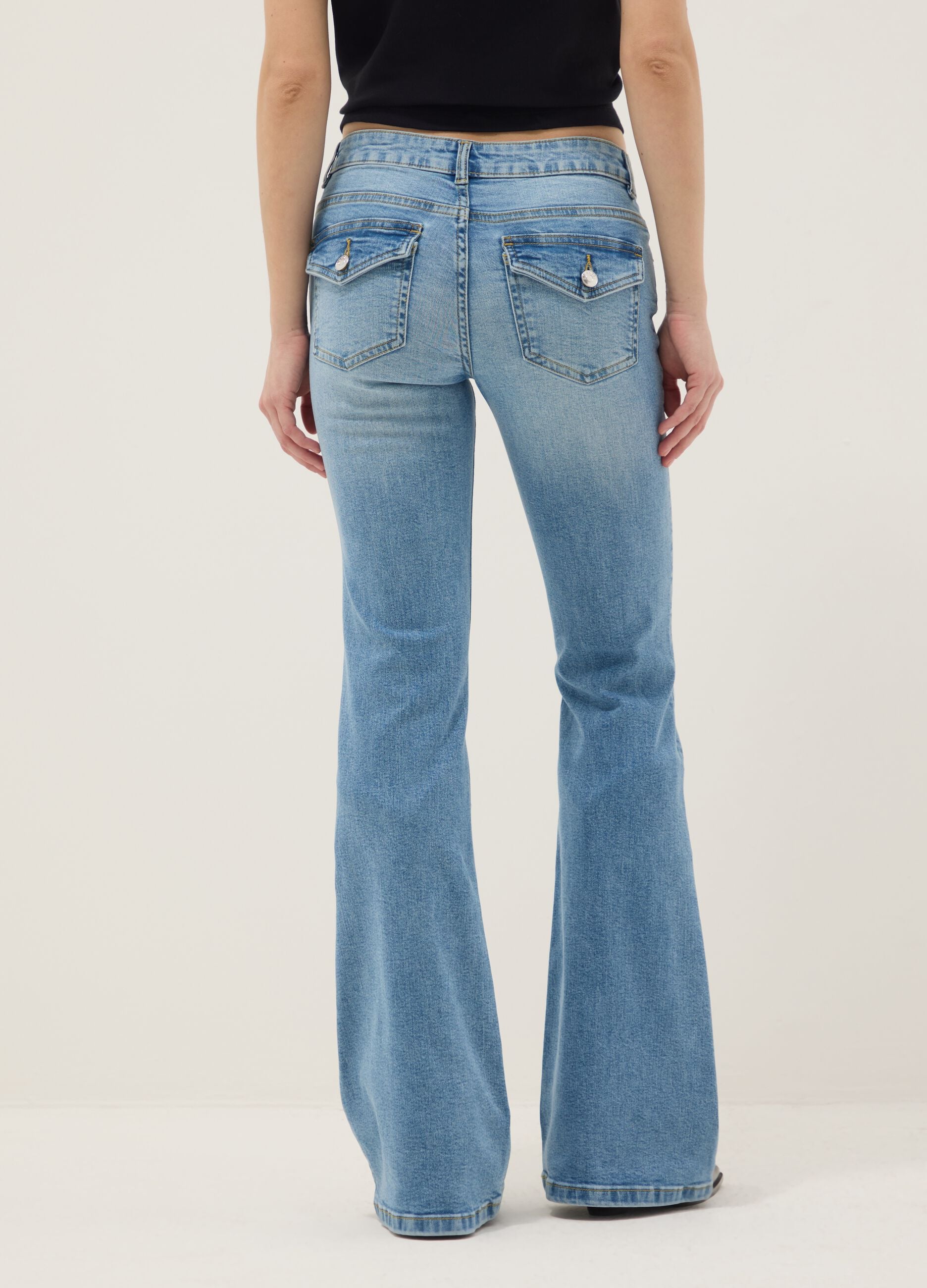Light blue stretch cotton denim flare trousers