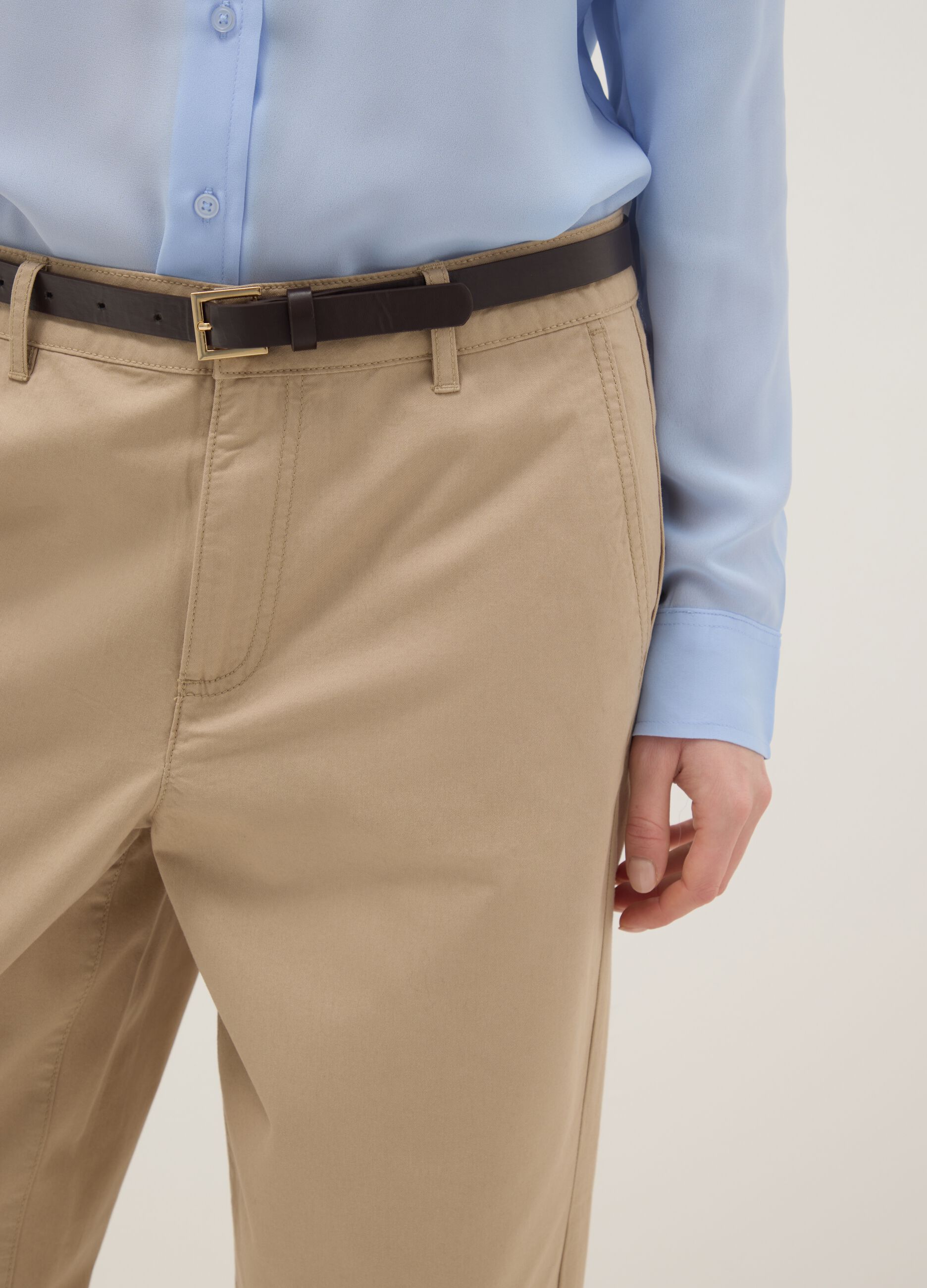 Beige pure cotton chinos regular fit with belt