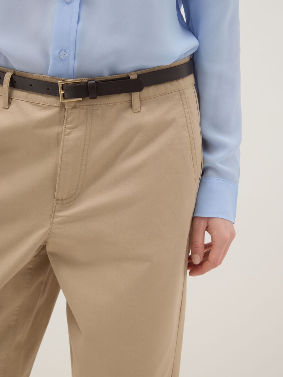 Beige pure cotton chinos regular fit with belt_3