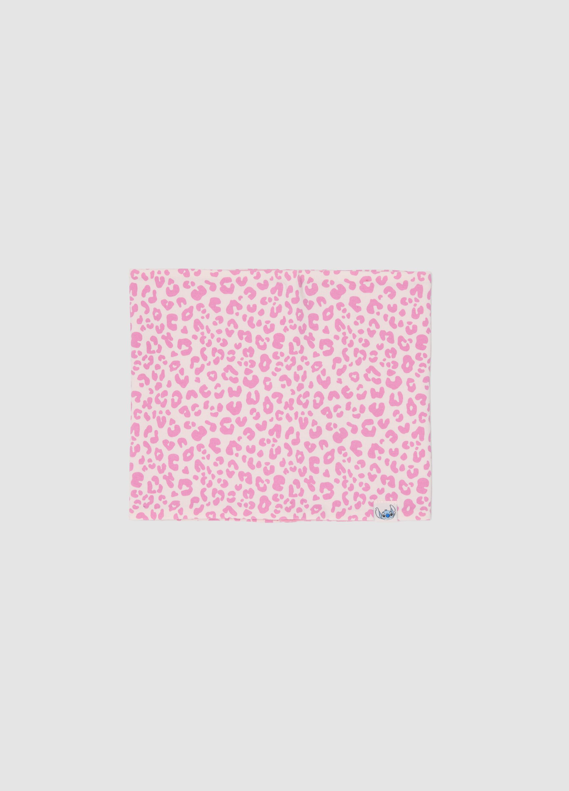 Pink stretch cotton girls&rsquo; scarf with Lilo & Stitch pattern