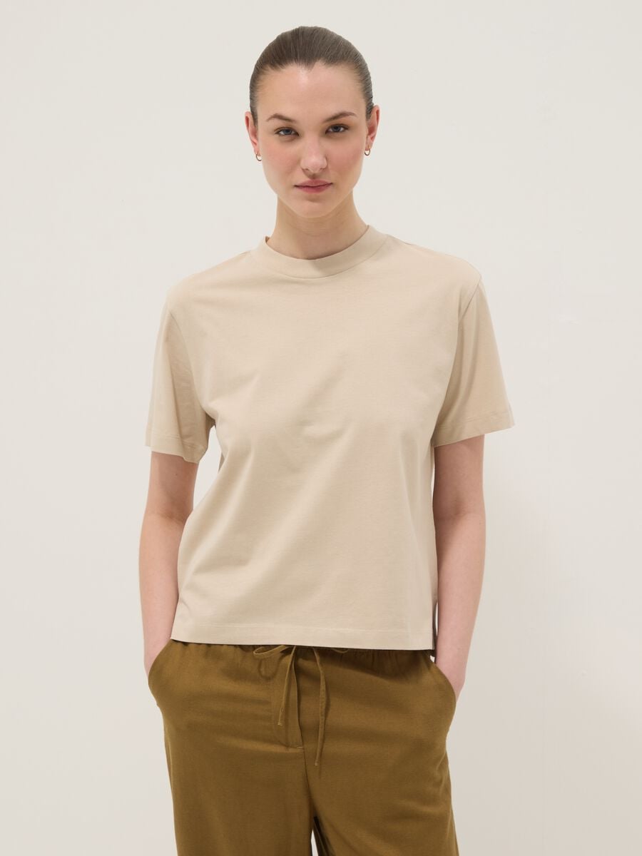 Beige pure cotton regular fit T-shirt_0