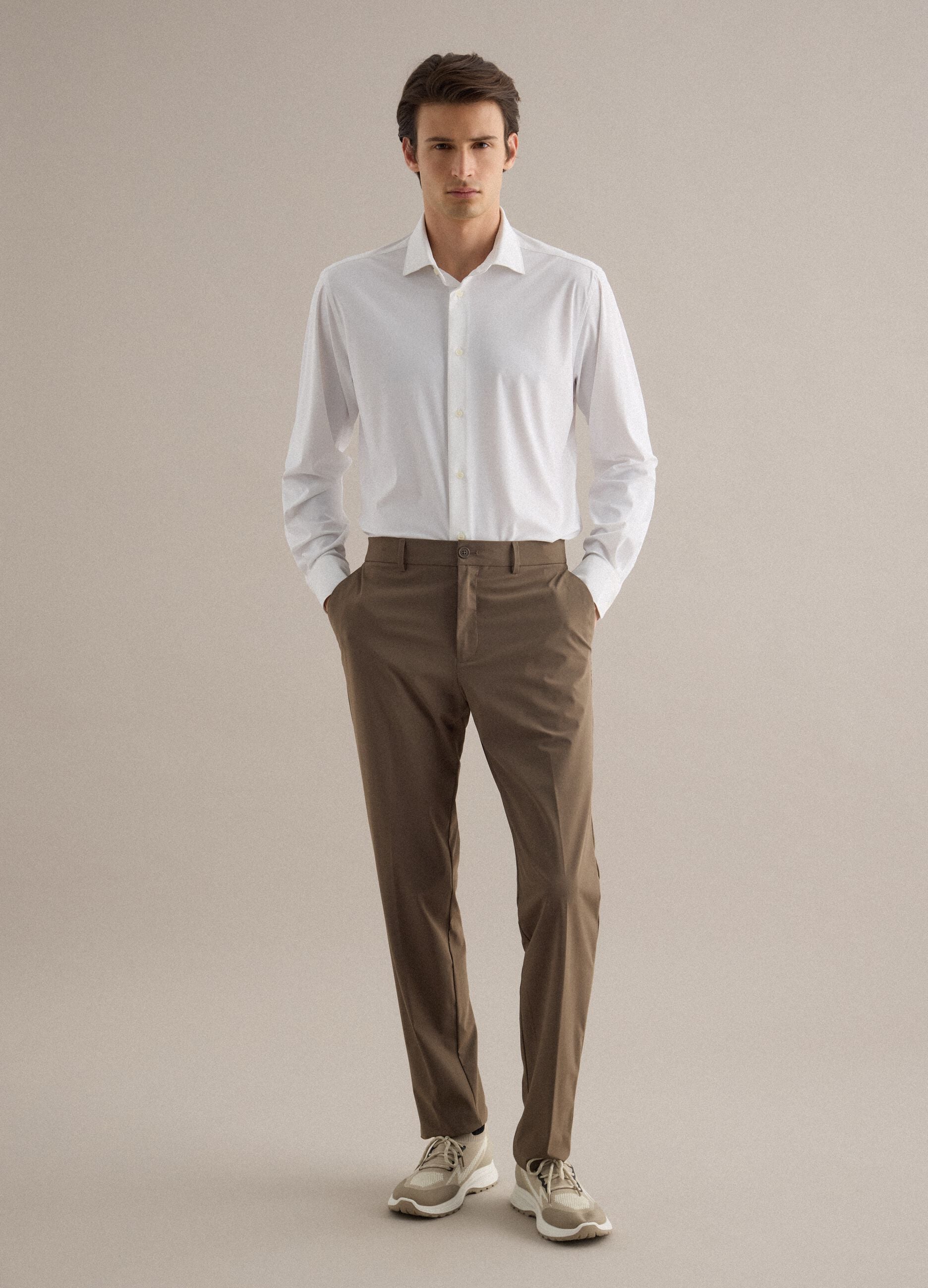 White Slim Fit Long Sleeve Shirt with Classic Collar