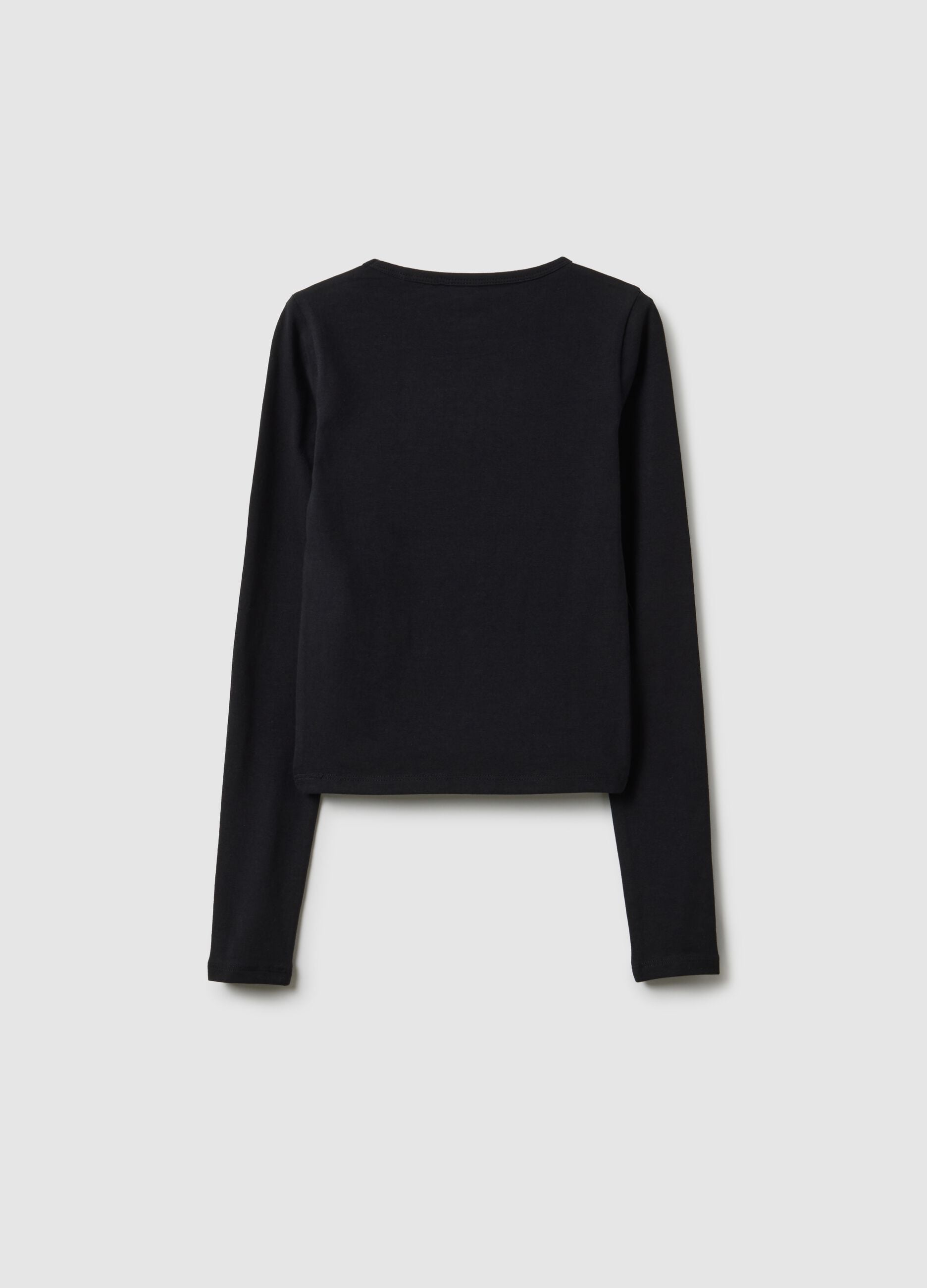 Girls' black long-sleeve cotton blend slim fit top