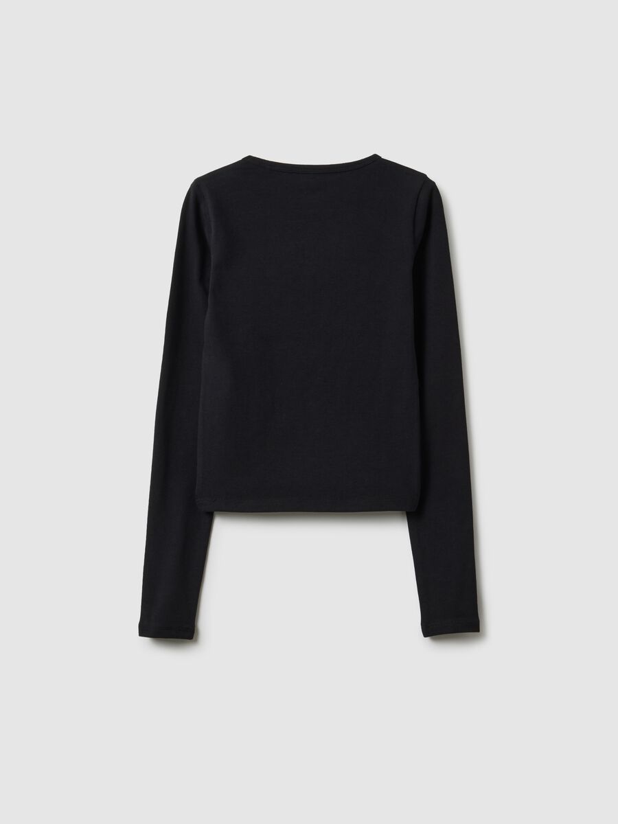 Girls' black long-sleeve cotton blend slim fit top_4