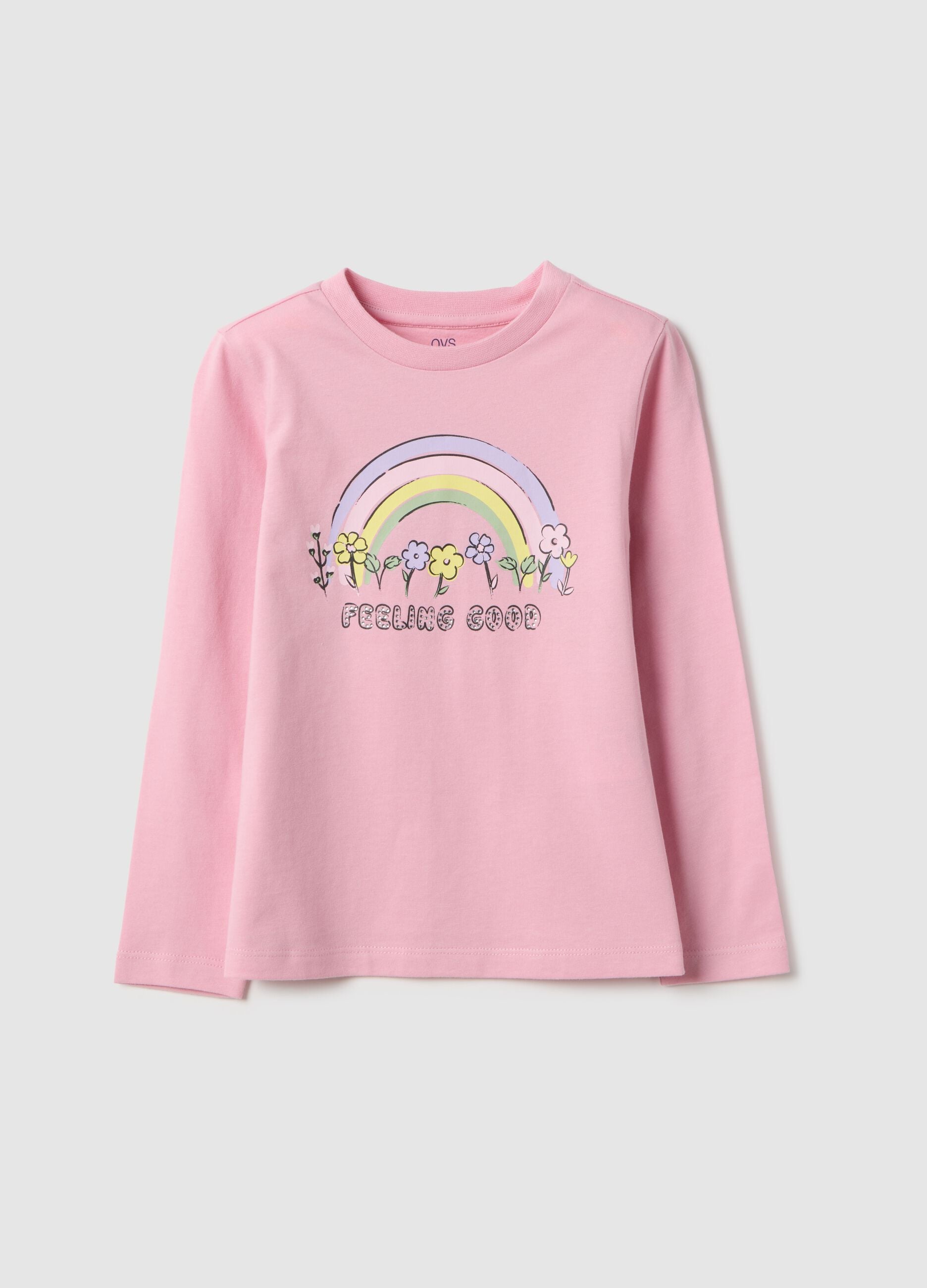 Girls' pink pure cotton regular fit shirt with print
