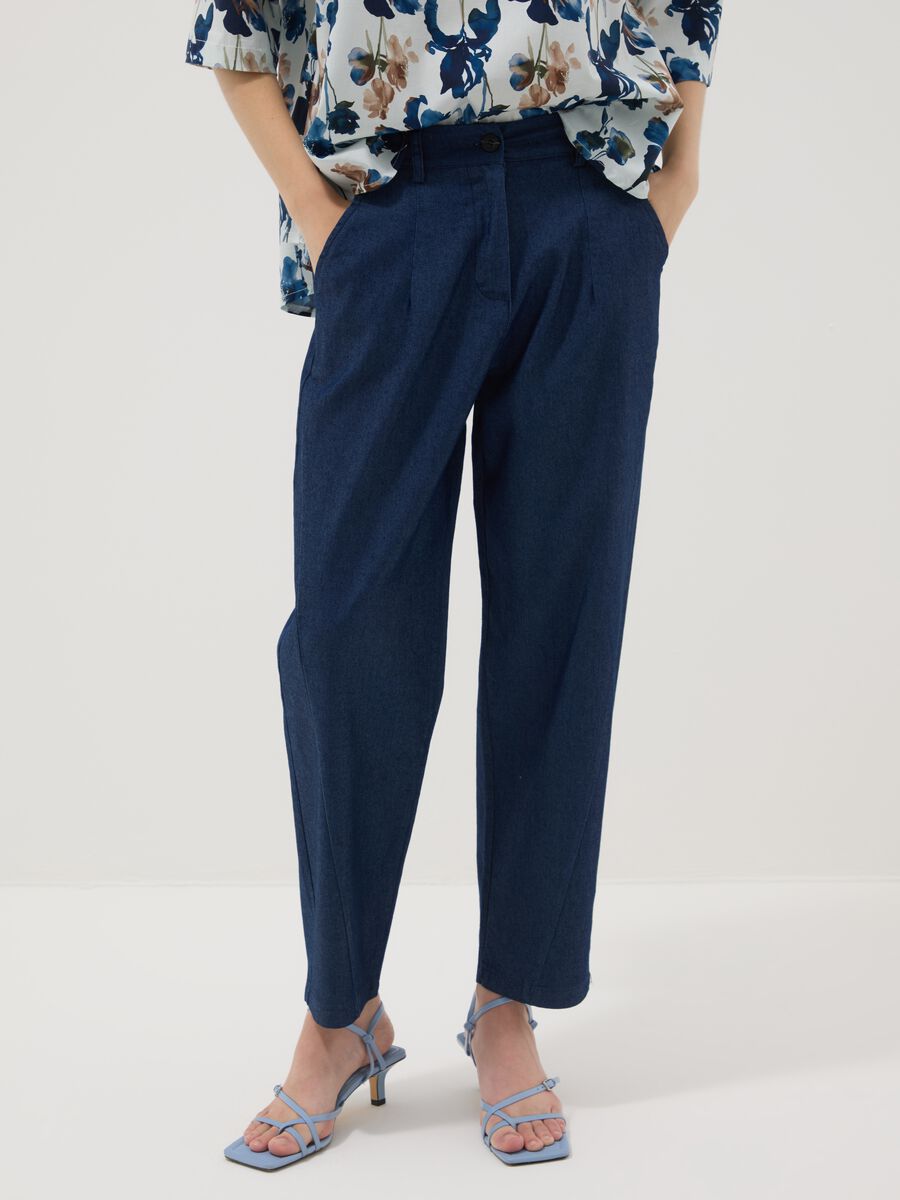Blue regular-fit stretch cotton trousers_1