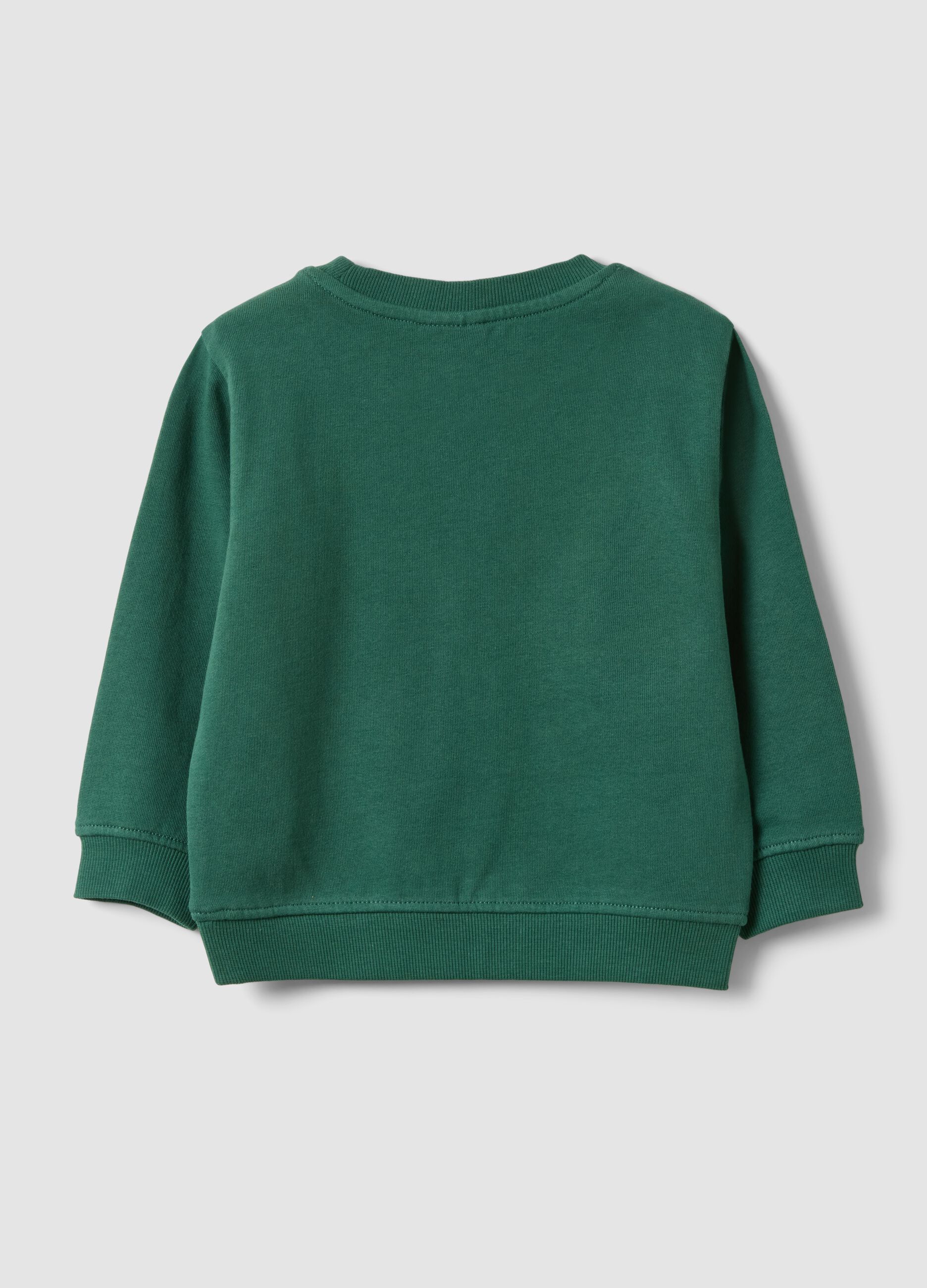 Felpa verde in puro cotone con girocollo e stampa per bimbo regular fit