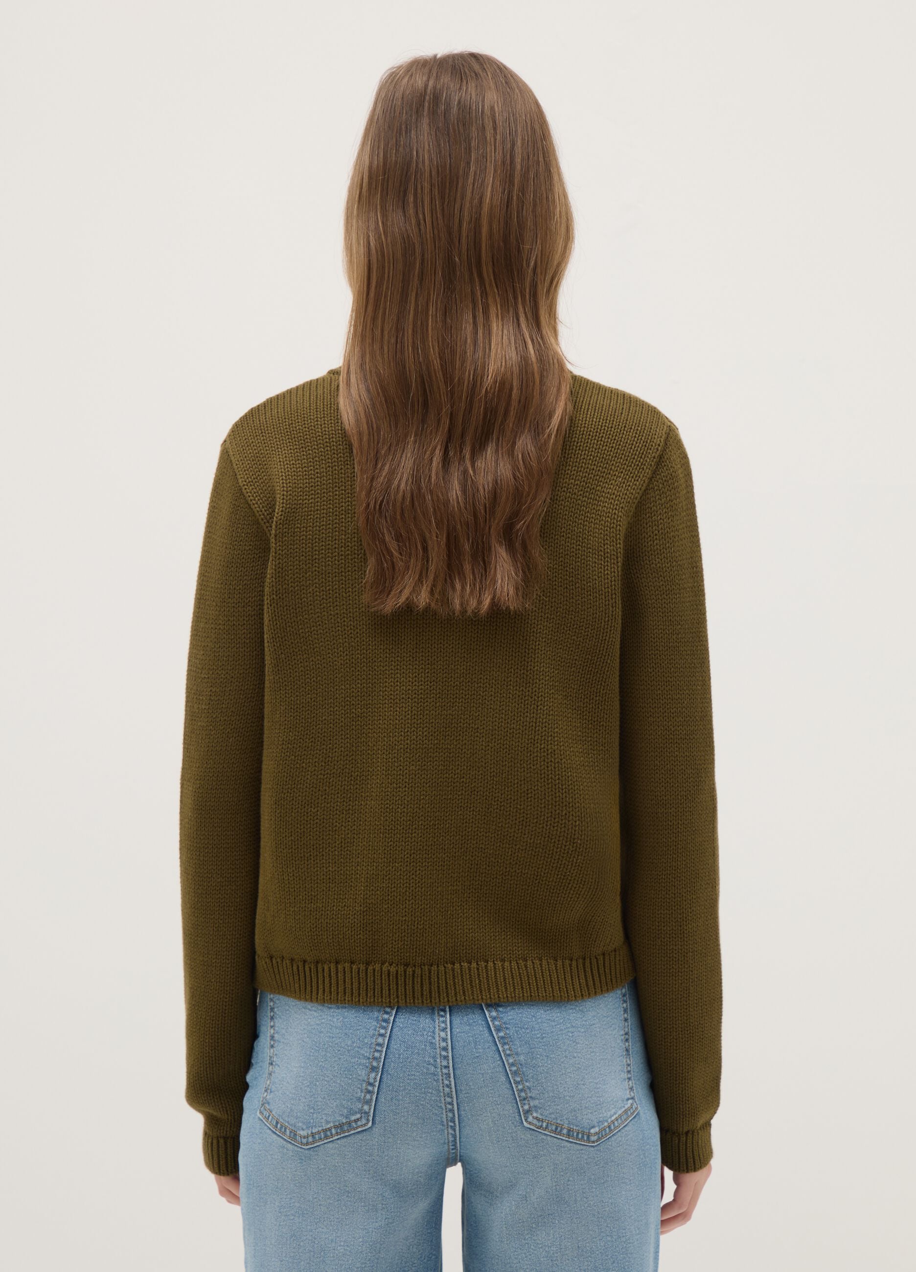 Green cardigan in pure cotton regular fit with buttons