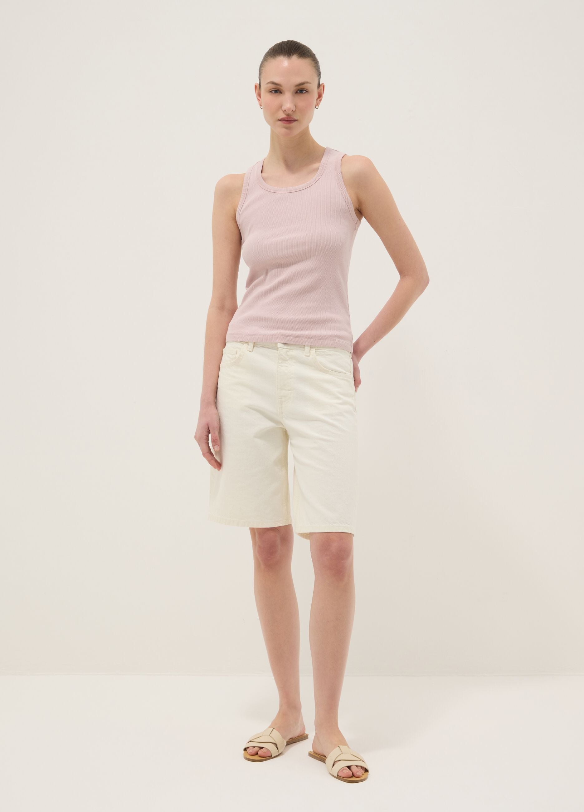 Pink stretch cotton vest top, regular fit