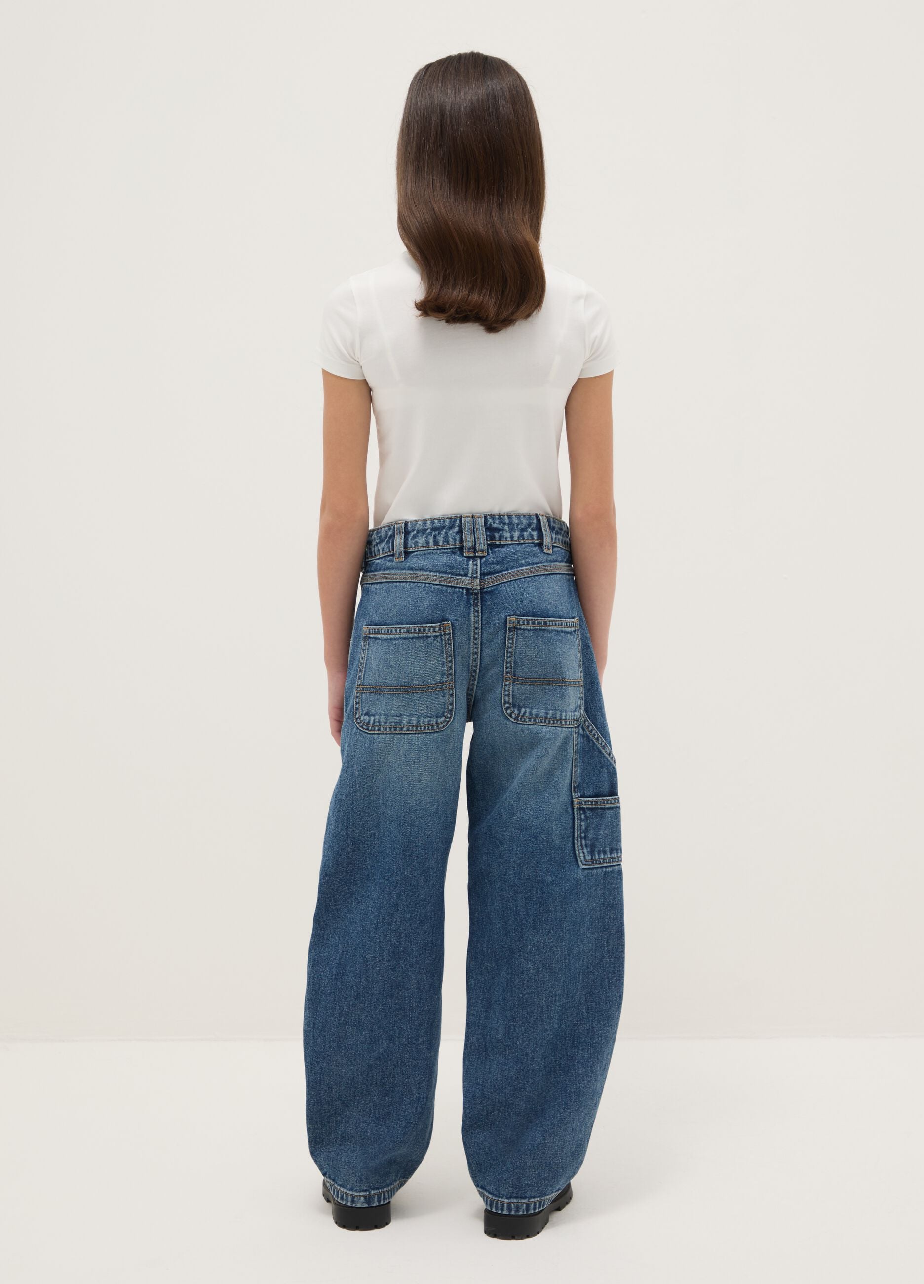 Girl's blue pure cotton balloon jeans with regular fit