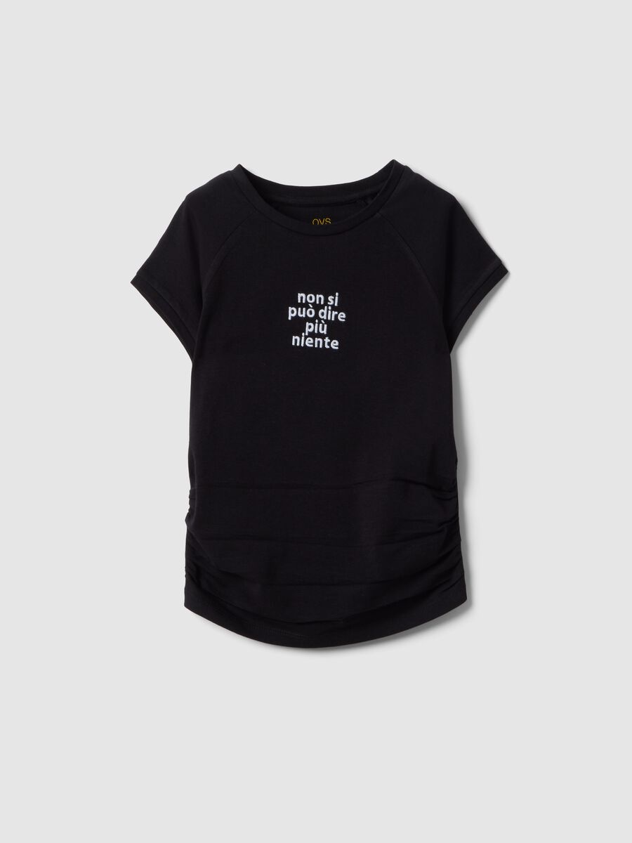 Girls' black stretch cotton slim fit t-shirt with slogan_3