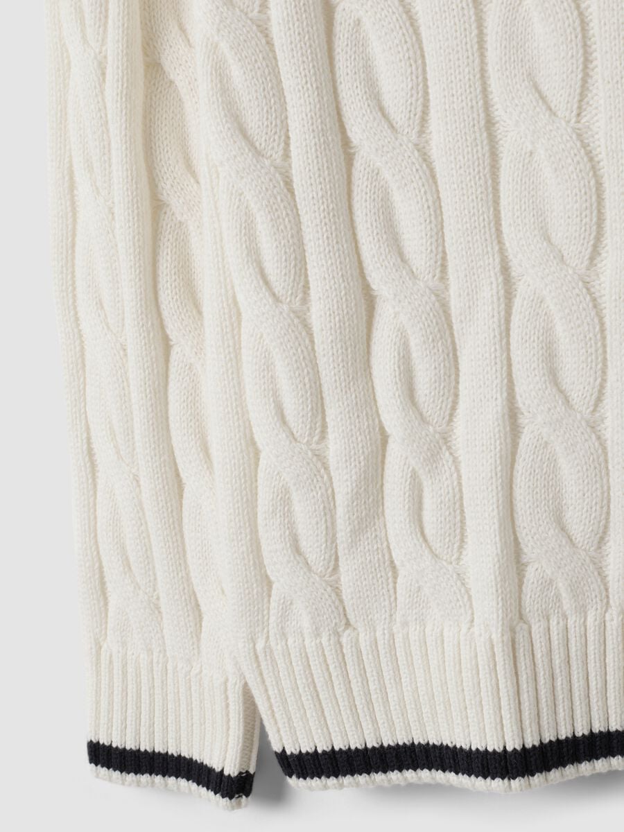 White pure cotton cable-knit oversized jumper for boys_6