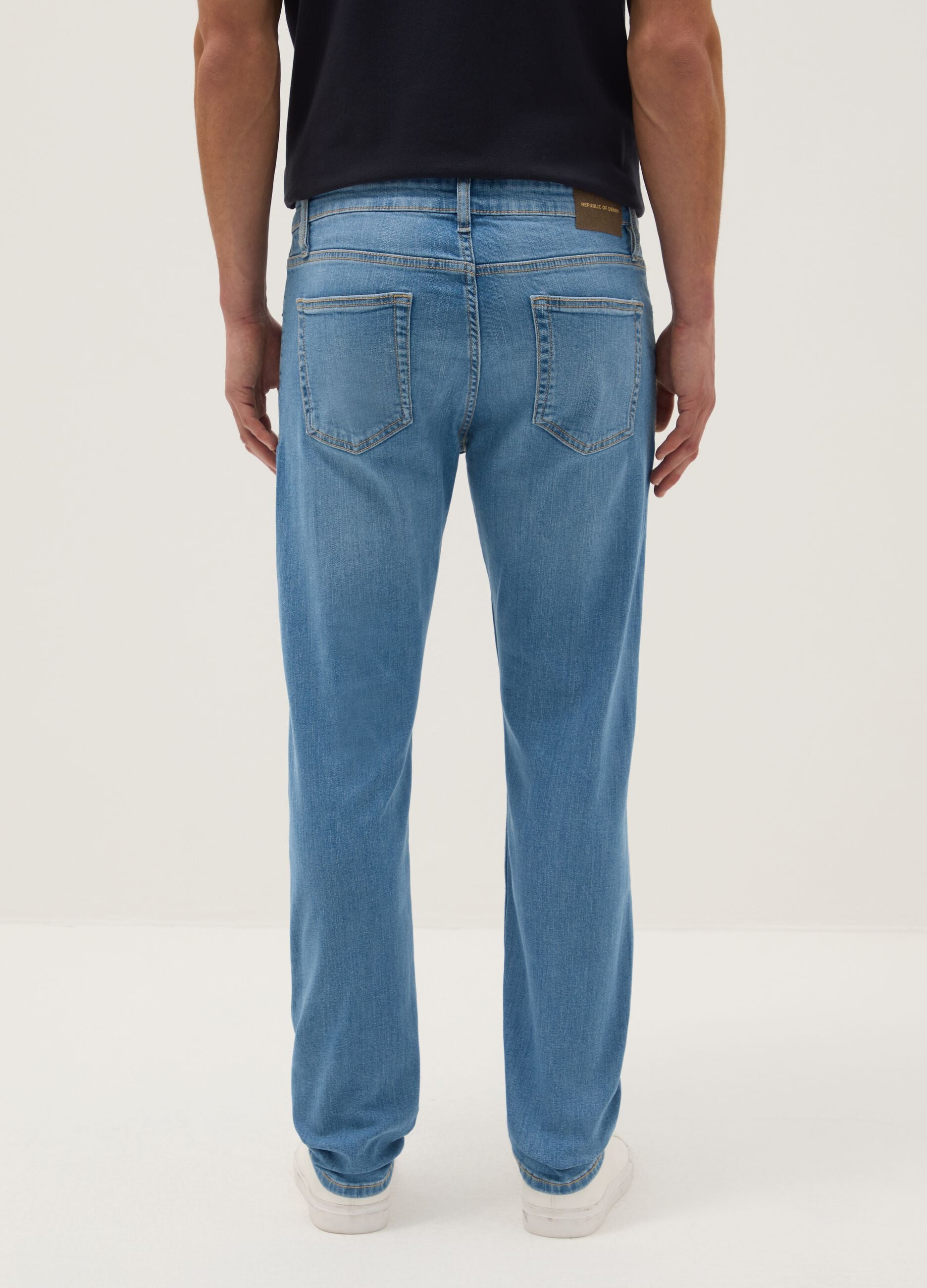 Light blue slim-fit stretch cotton jeans with five pockets