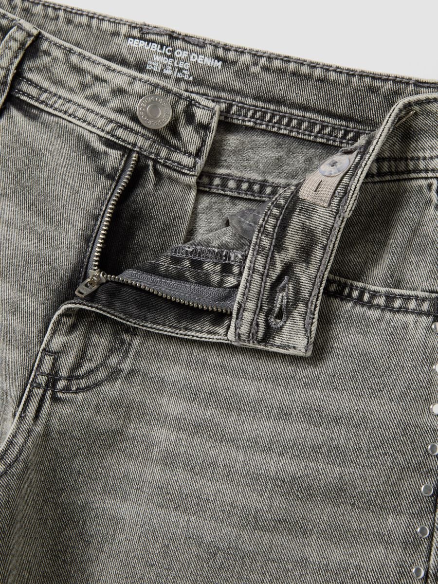 Girls&rsquo; pure cotton wide-leg grey jeans with studs_5