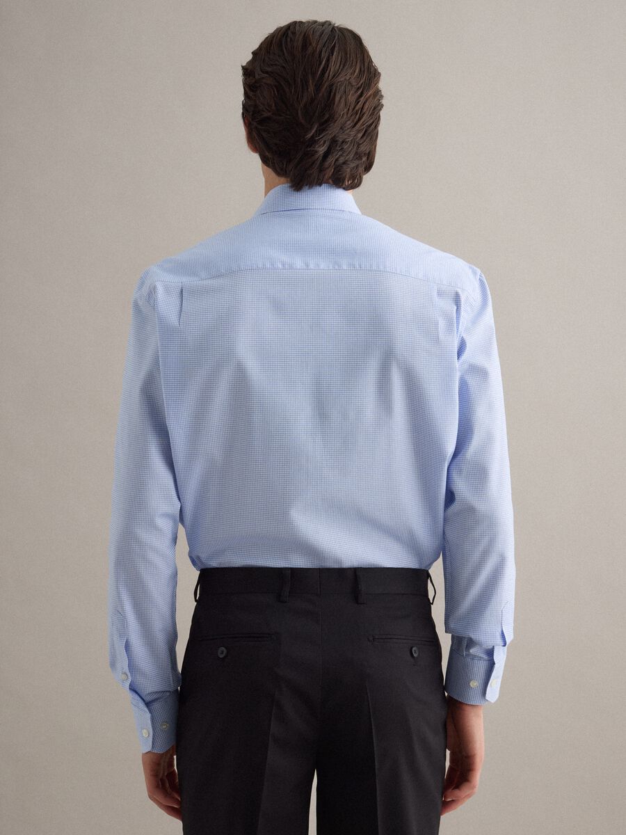 Camicia in puro cotone a quadri bianca e azzurra regular fit easy iron_3