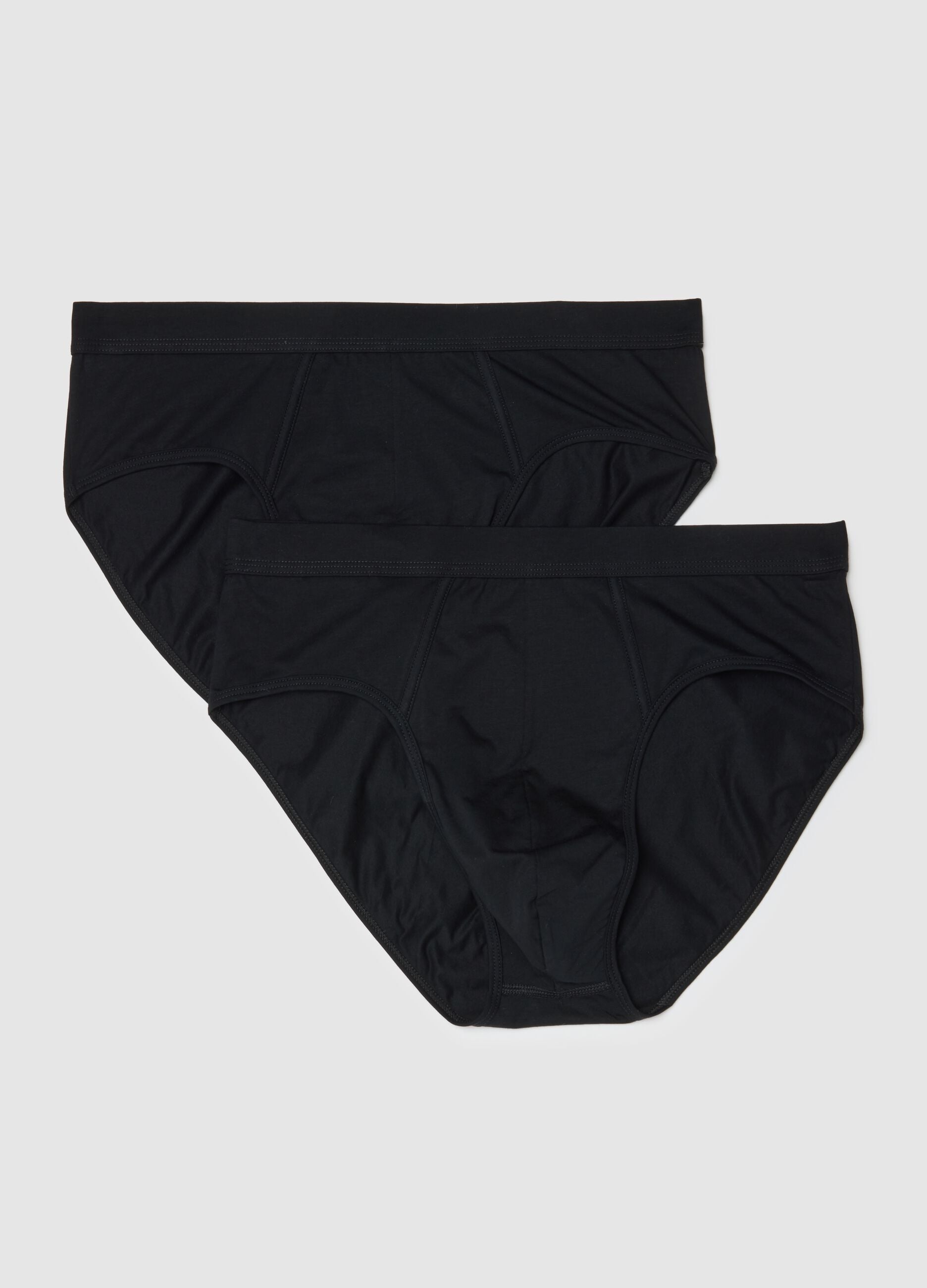 Two-pack black regular-fit briefs in mercerised cotton
