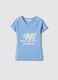 Blue pure cotton slim fit V-neck T-shirt with print_4