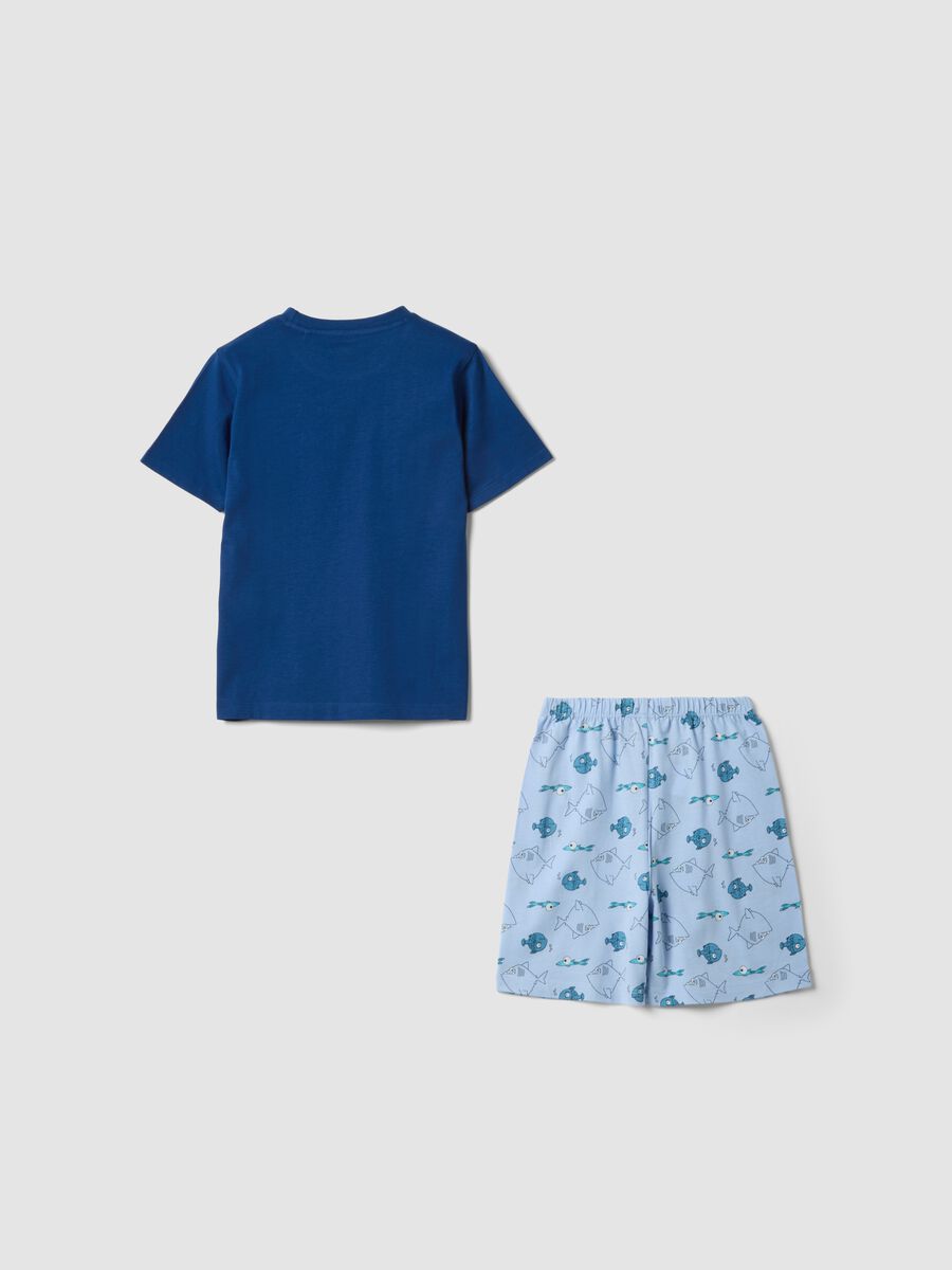 Boys&rsquo; multicolour pure cotton short pyjamas with fish print_1