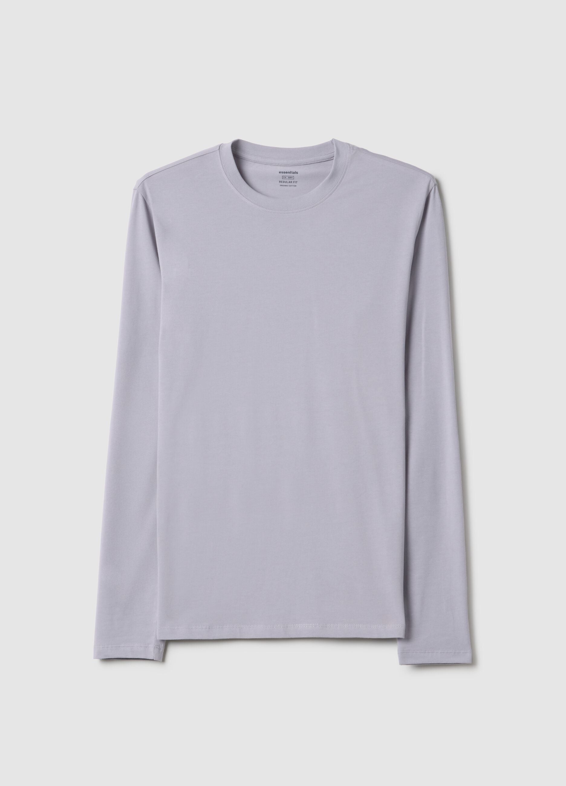 Grey long sleeve stretch cotton regular fit T-shirt