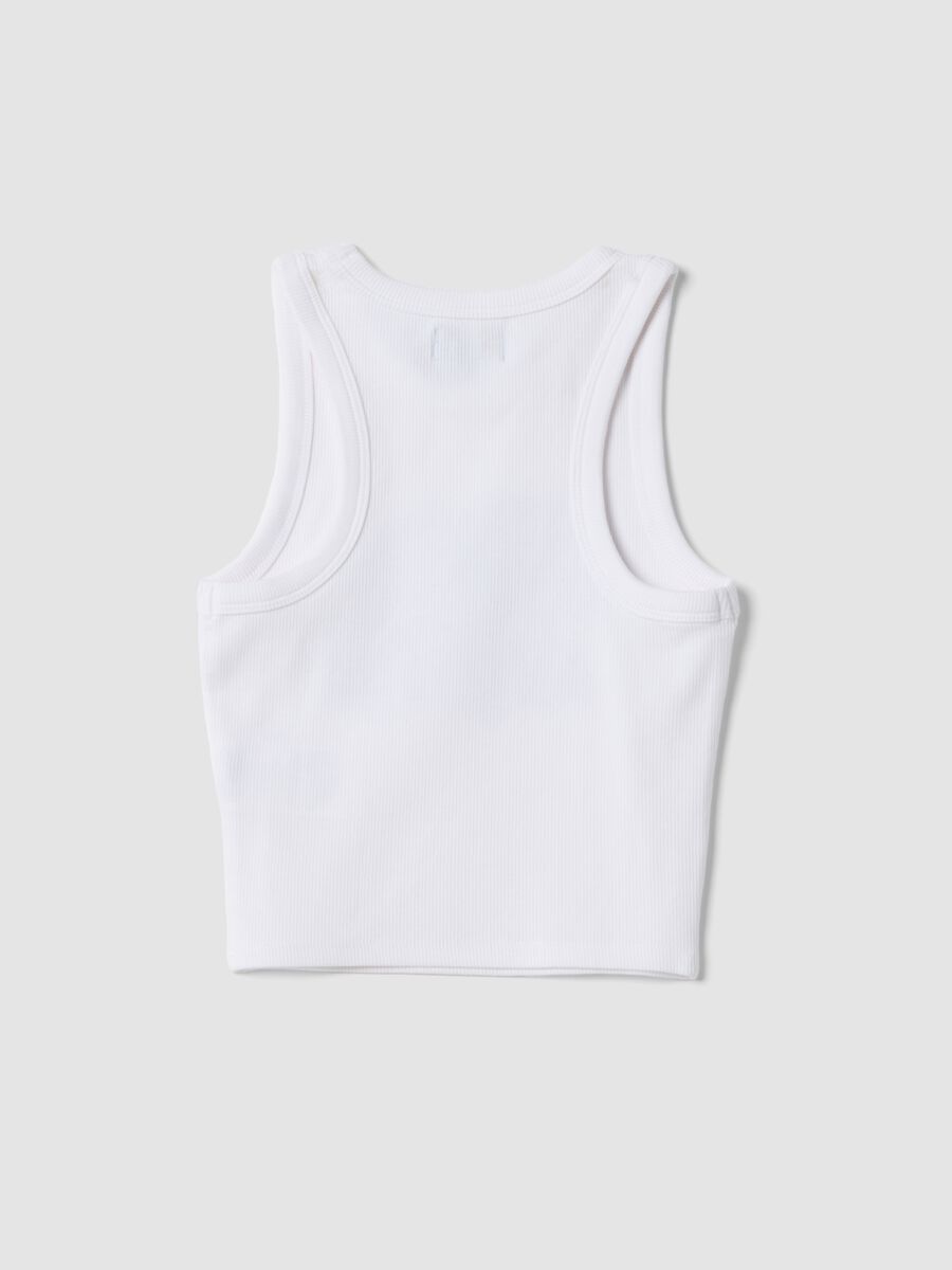 White stretch cotton fitted printed tank top for girls_4