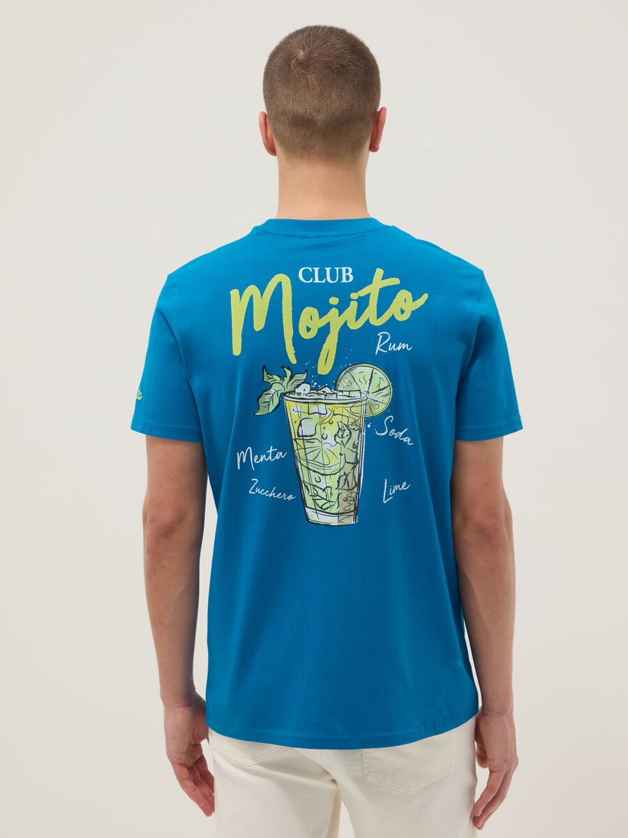 Regular fit pure cotton blue T-shirt with mojito print_2