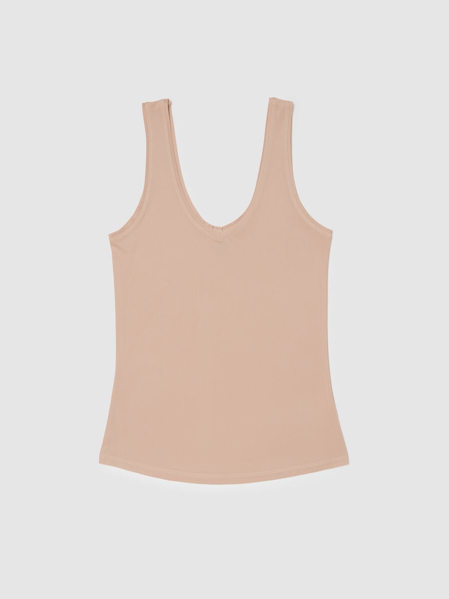 Beige deep V regular fit tank top_4