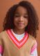 Brown cotton-blend V-neck gilet with contrast trim for girls_0