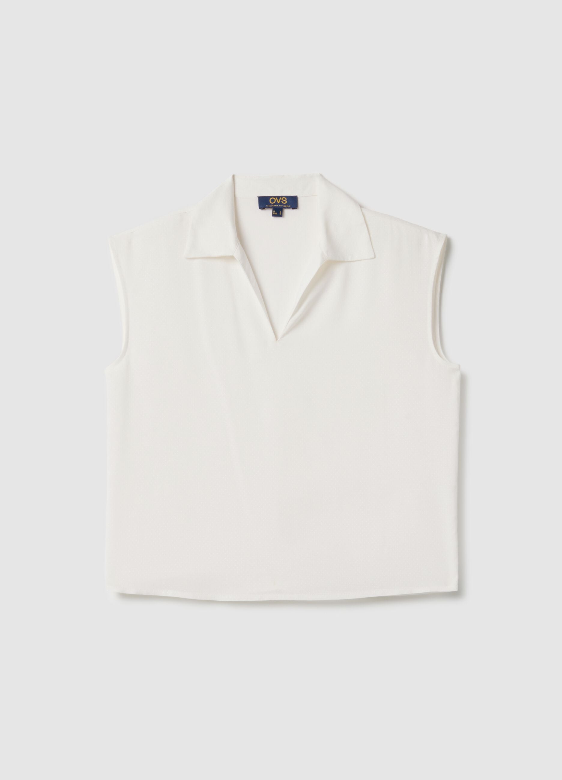 White sleeveless blouse in pure viscose regular fit with V-neck