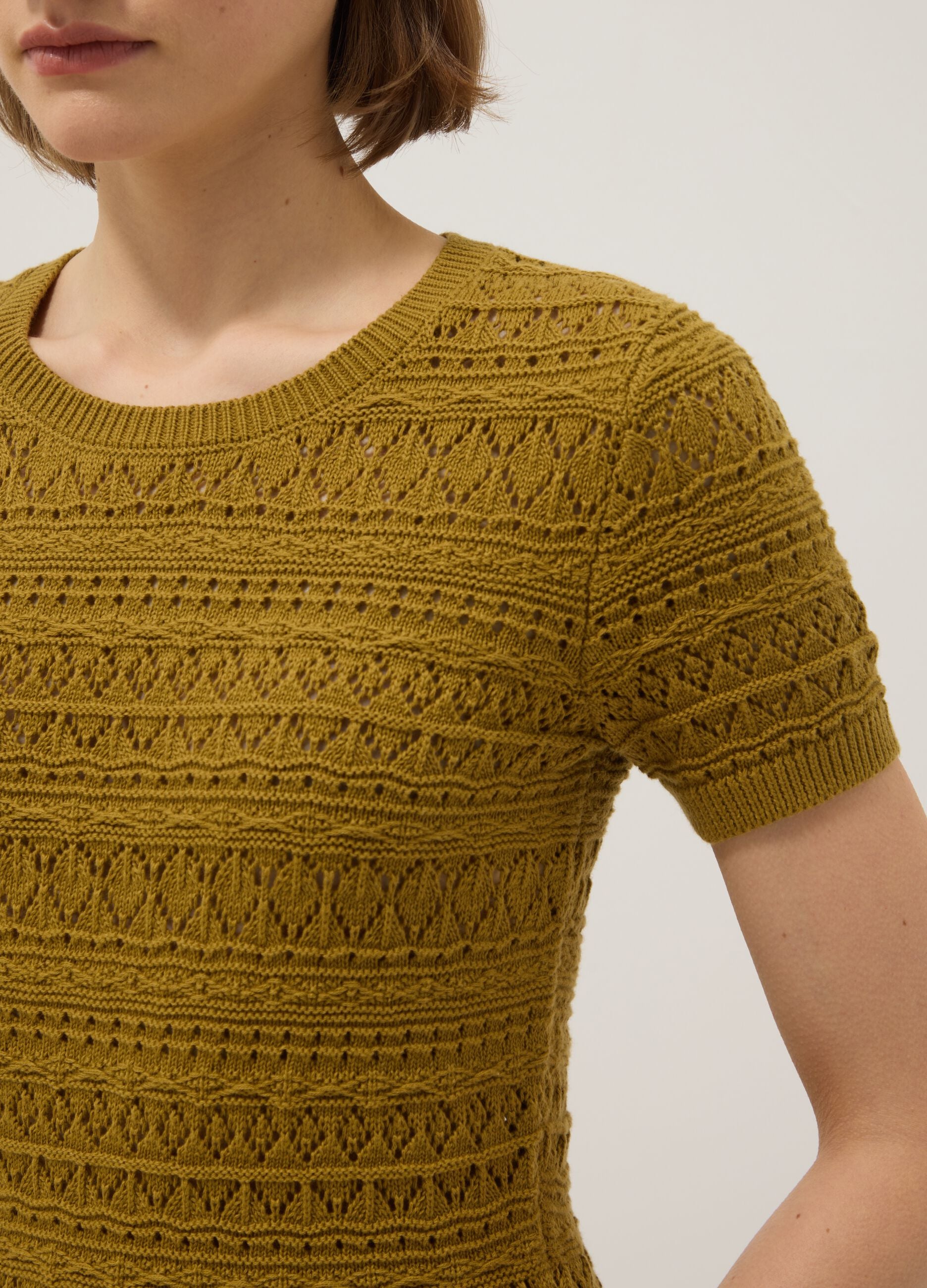 Yellow pure cotton regular fit knitted shirt