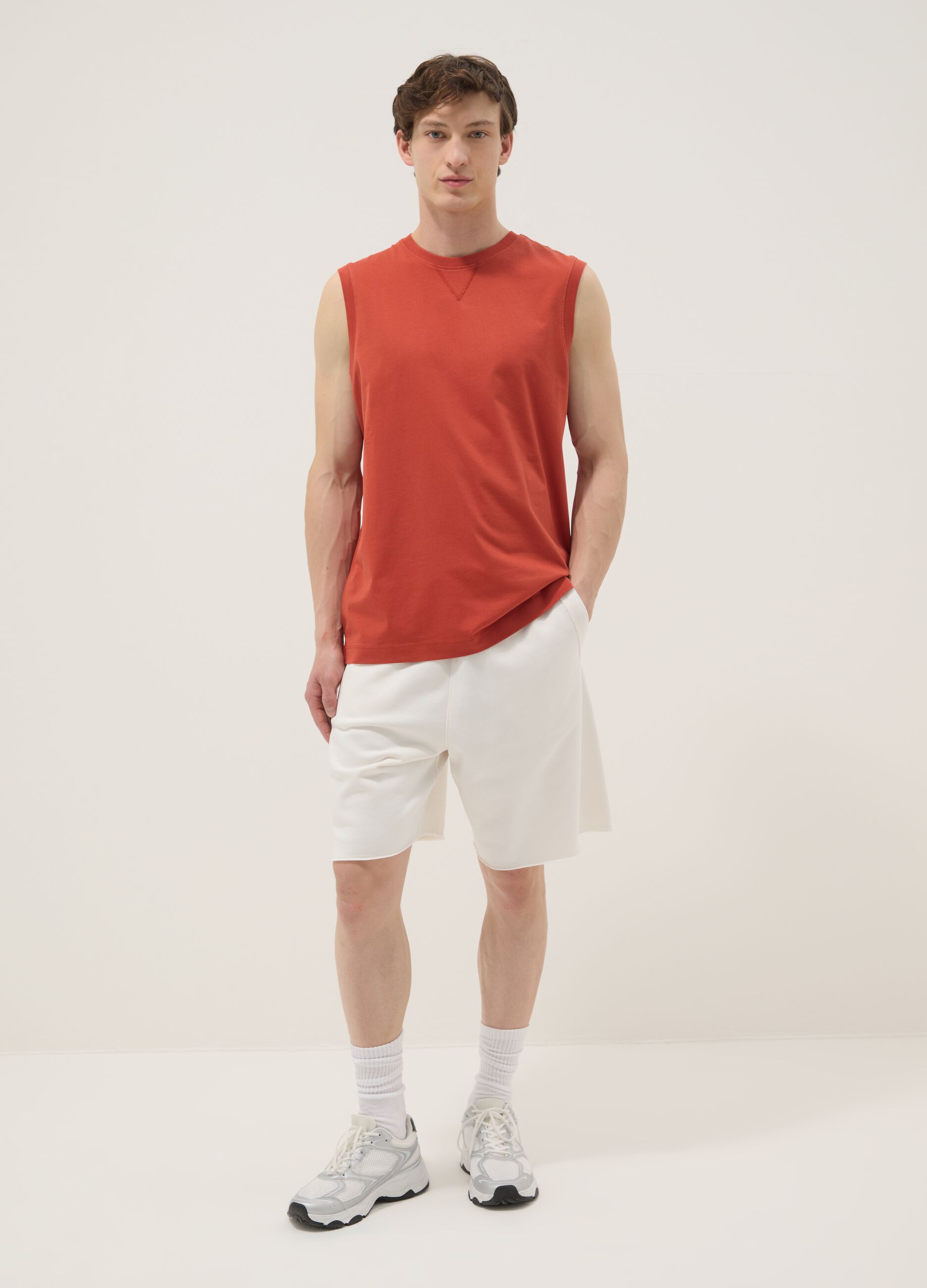 Red crew-neck pure cotton relaxed-fit vest top