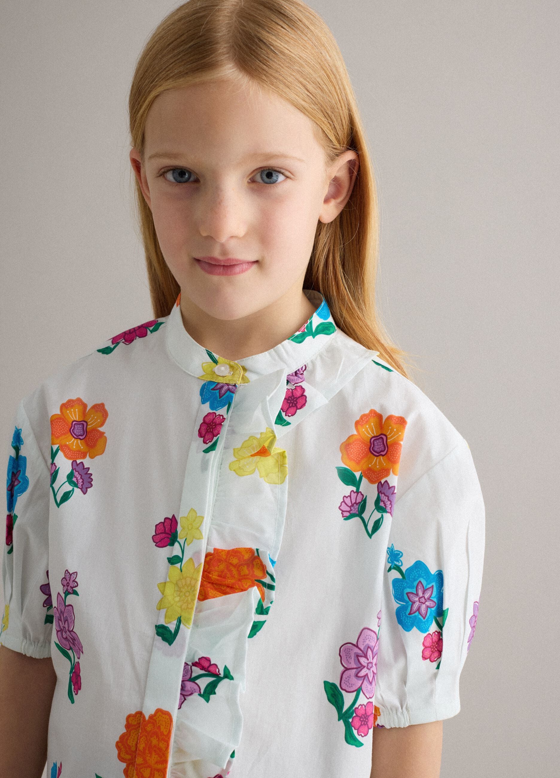 Girl's regular fit multicolour pure cotton shirt with flowers
