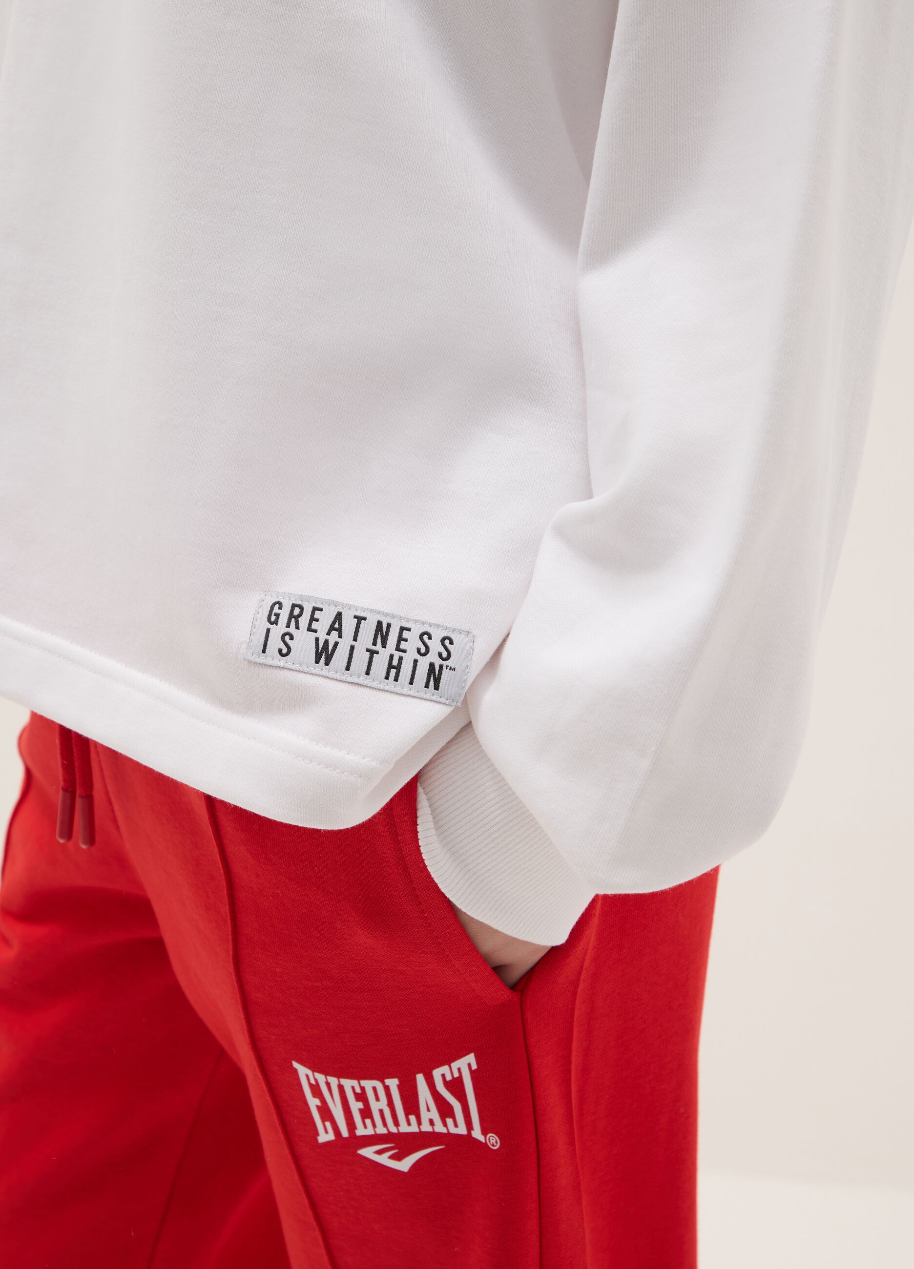 White long sleeve cotton blend regular fit top with logo