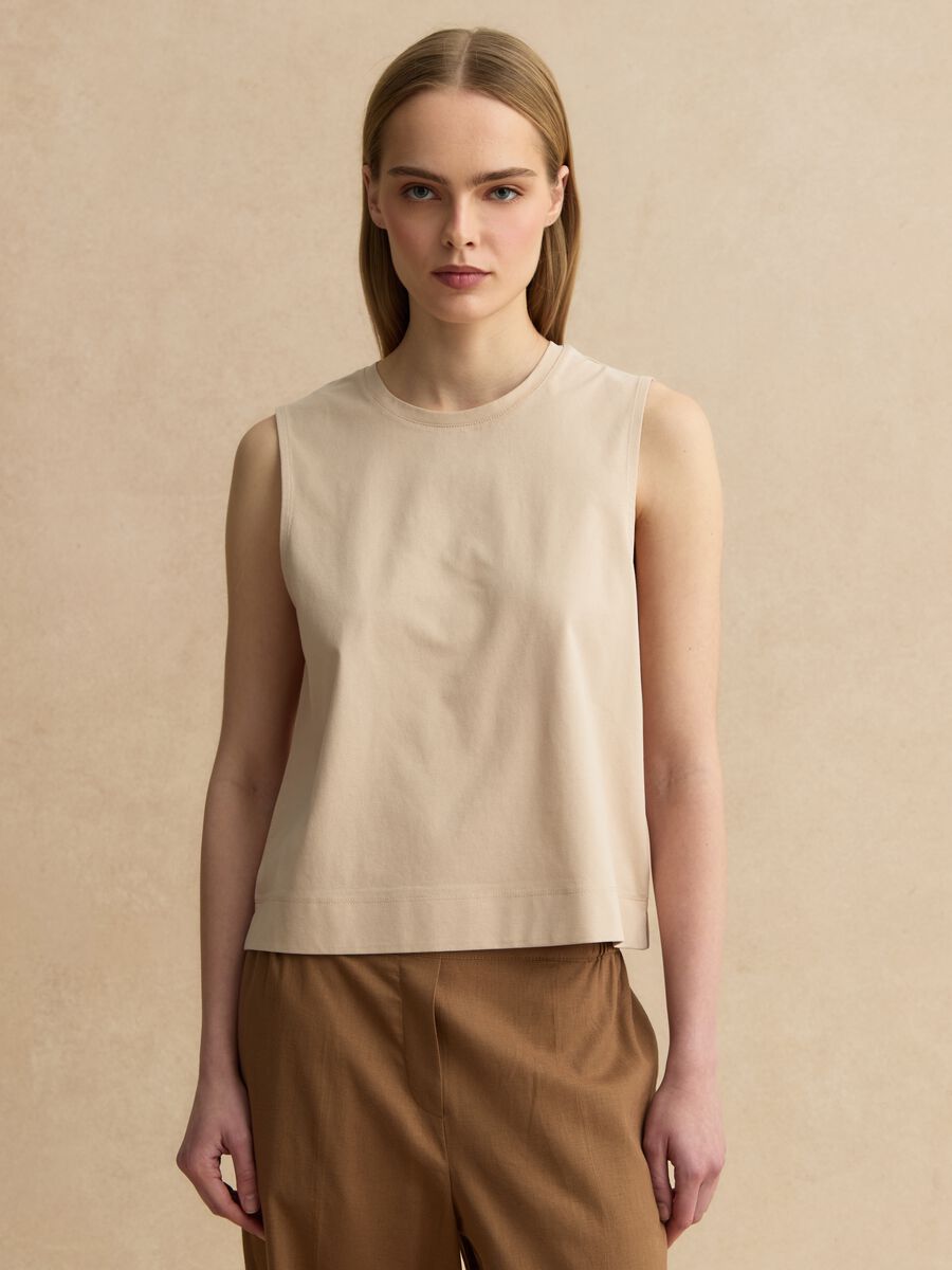 Beige cotton-blend tank top_0