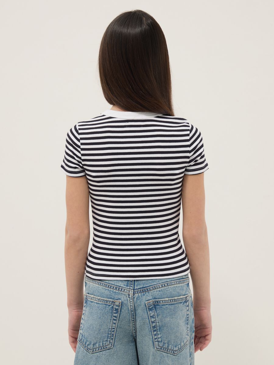 Slim fit multicolour striped stretch cotton girls' T-shirt_1