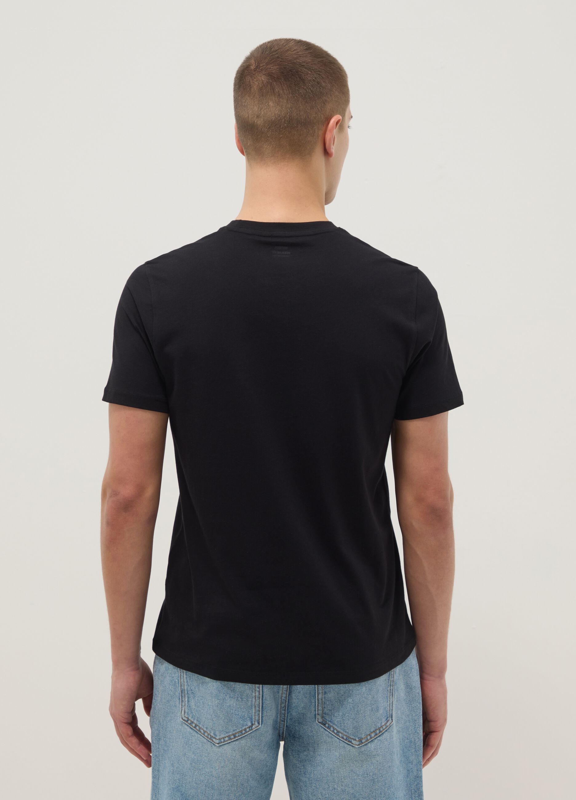Black pure cotton regular fit V-neck t-shirt