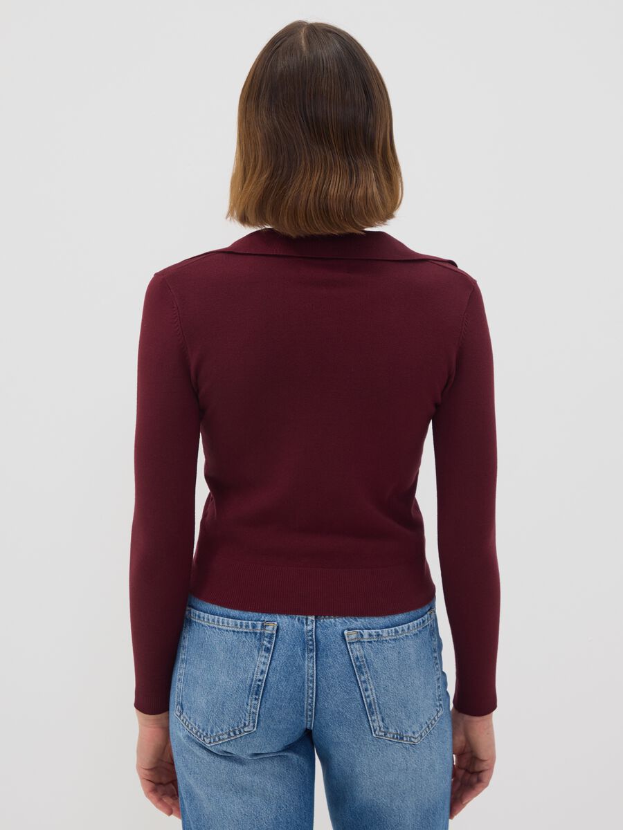 Red viscose-blend polo-collar top, regular fit_3